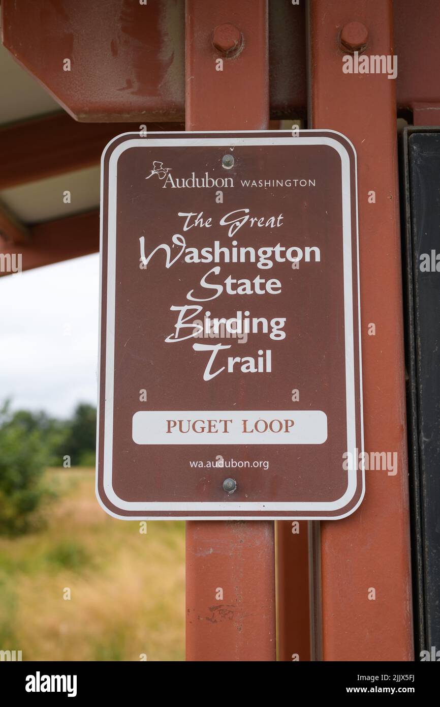 Redmond, WA, USA - 22 luglio 2022 - insegna per Audubon Great Washington state Birding Trail Puget Loop Foto Stock