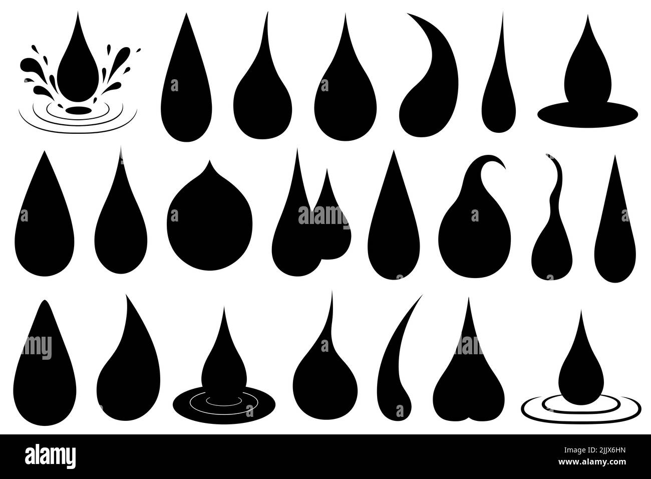 Illustrazione di diverse gocce di liquido isolate su bianco Foto Stock