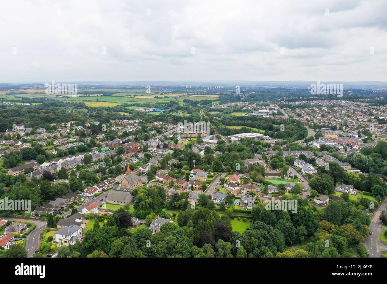 Vista aerea del drone di Milngavie East Dunbartonshire Glasgow Foto Stock