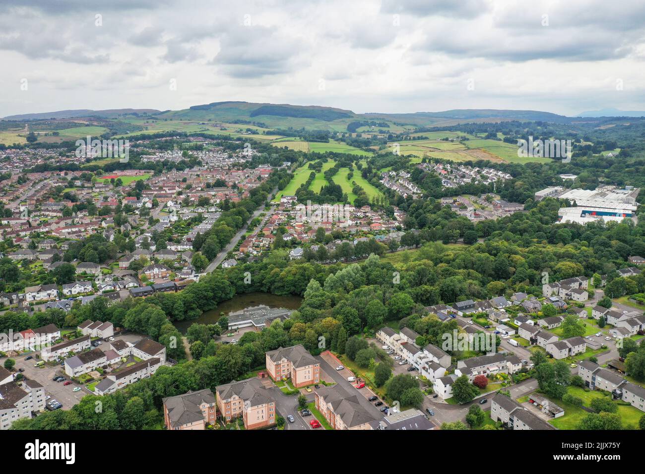 Vista aerea del drone di Milngavie East Dunbartonshire Glasgow Foto Stock