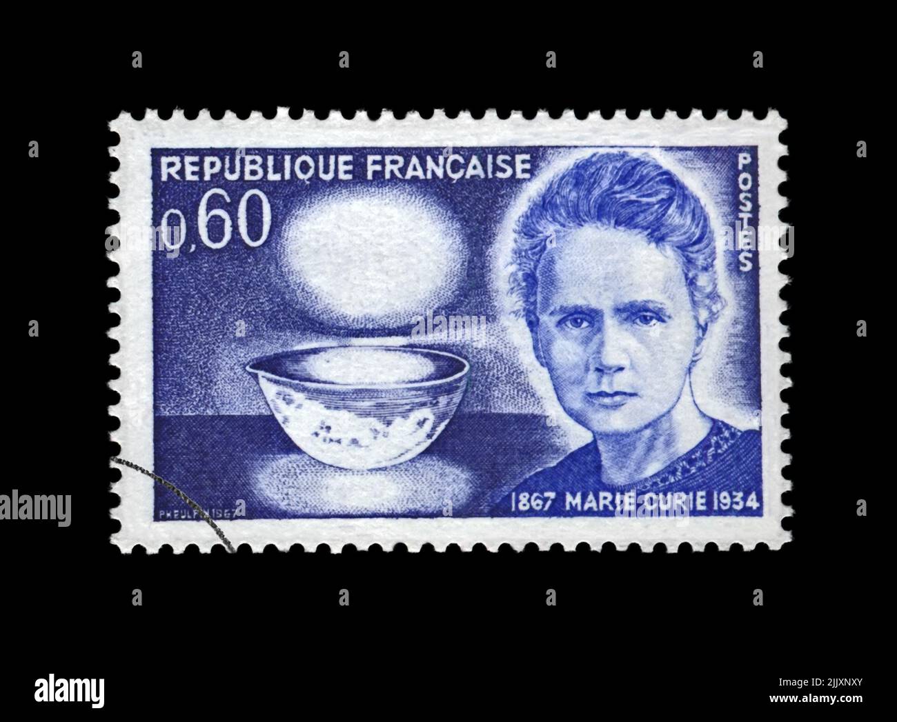 FRANCIA - CIRCA 1967: Timbro annullato stampato in Francia mostra famoso polacco premio nobel nel 1903, 1911 - fisicista Marie Sklodowska-Curie (1867-19 Foto Stock