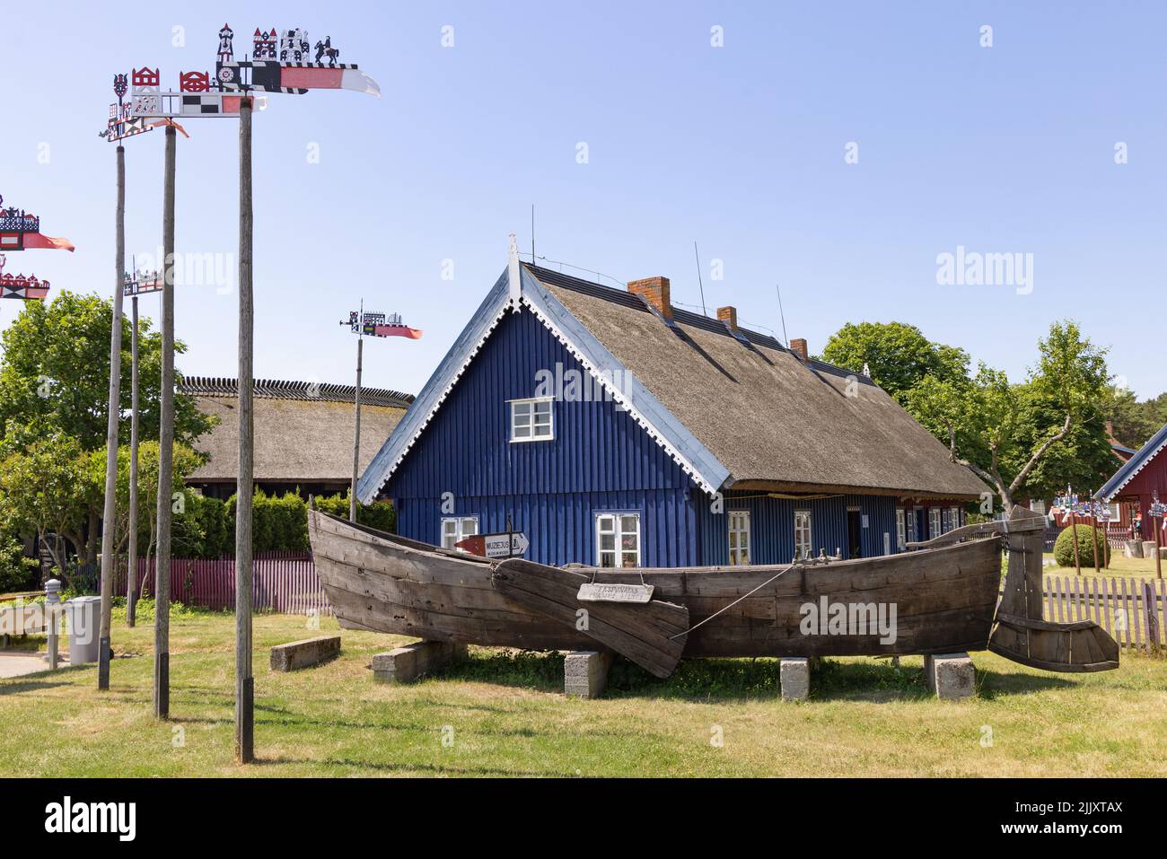 Lituania casa, un cottage di pescatori, ora un museo, a Nida sulla Spit curoniana, Neringa, Lituania, stati baltici, Europa Foto Stock
