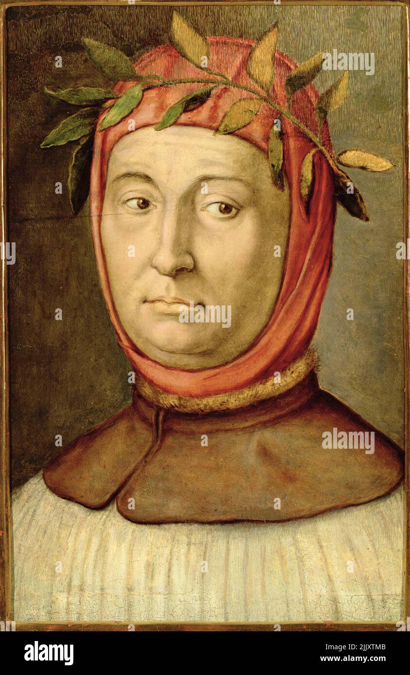 Ritratto di Petrarca (Francesco Petrarca) (1304-74) (olio su pannello) della Scuola Italiana, (16th sec.); 33x23 cm; Galleria Sabauda, Torino, Italia; Foto Stock
