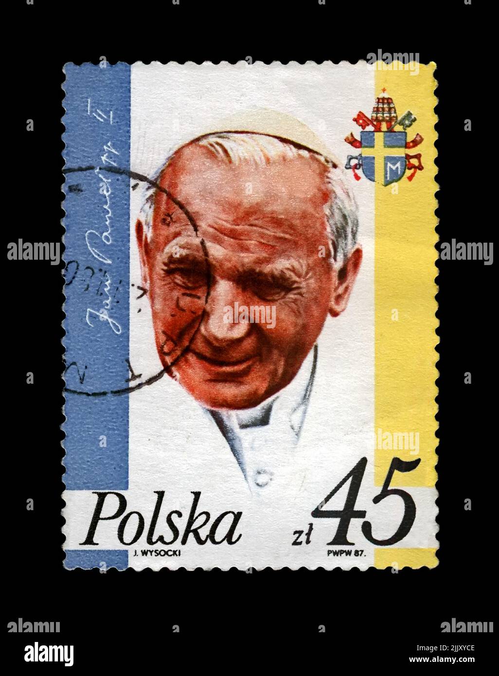 Papa Giovanni Paolo II, 15th anni di elezione, circa 1993. Leader di religione famoso. Timbro cancellato stampato in Polonia. Foto Stock