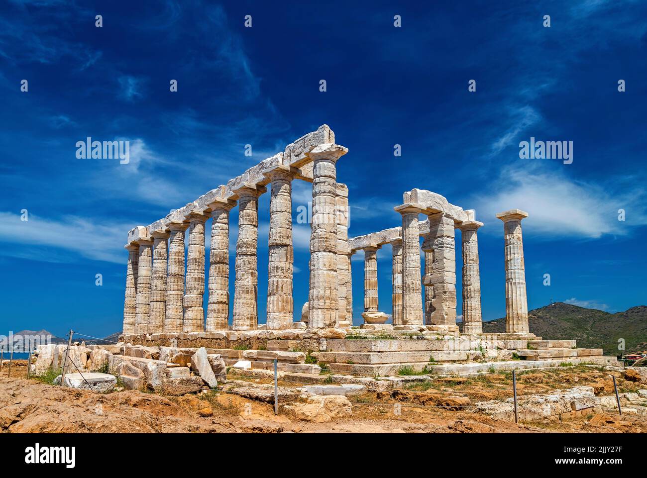 Tempio di Poseidone ('Nettuno'), Capo Sounion, Attica, Grecia Foto Stock