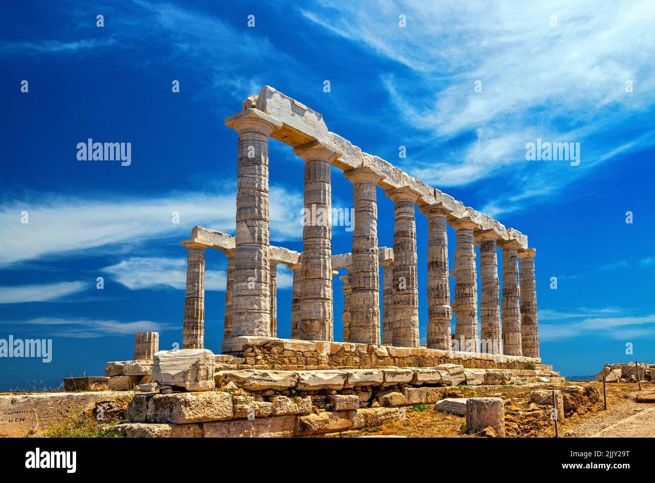 Tempio di Poseidone ('Nettuno'), Capo Sounion, Attica, Grecia Foto Stock