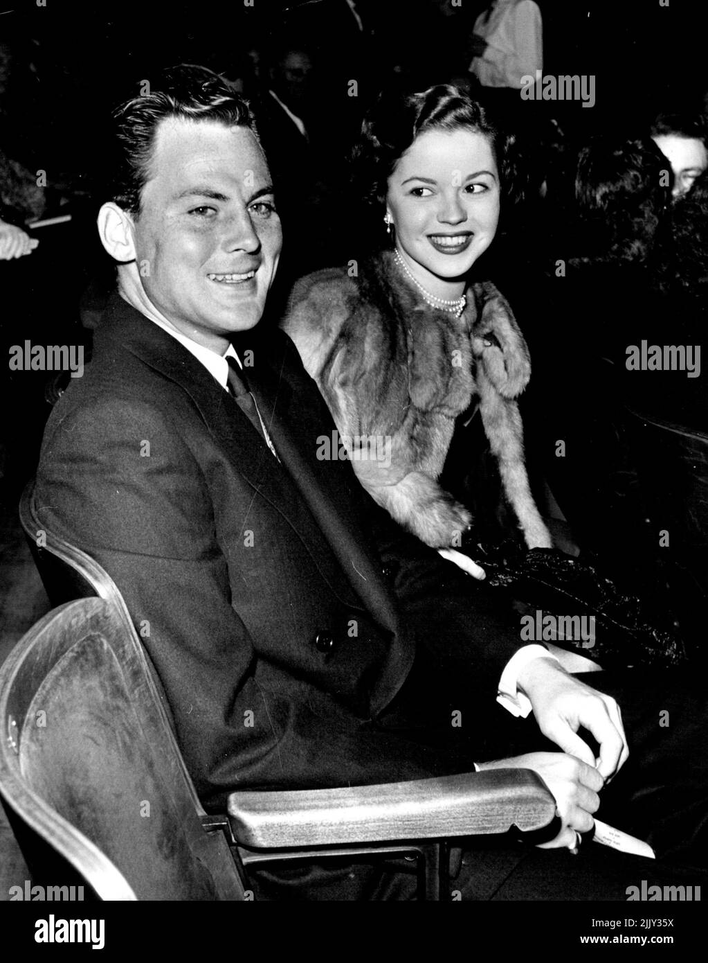 John Agar, tempio di Shirley. Aprile 18, 1949. Foto Stock