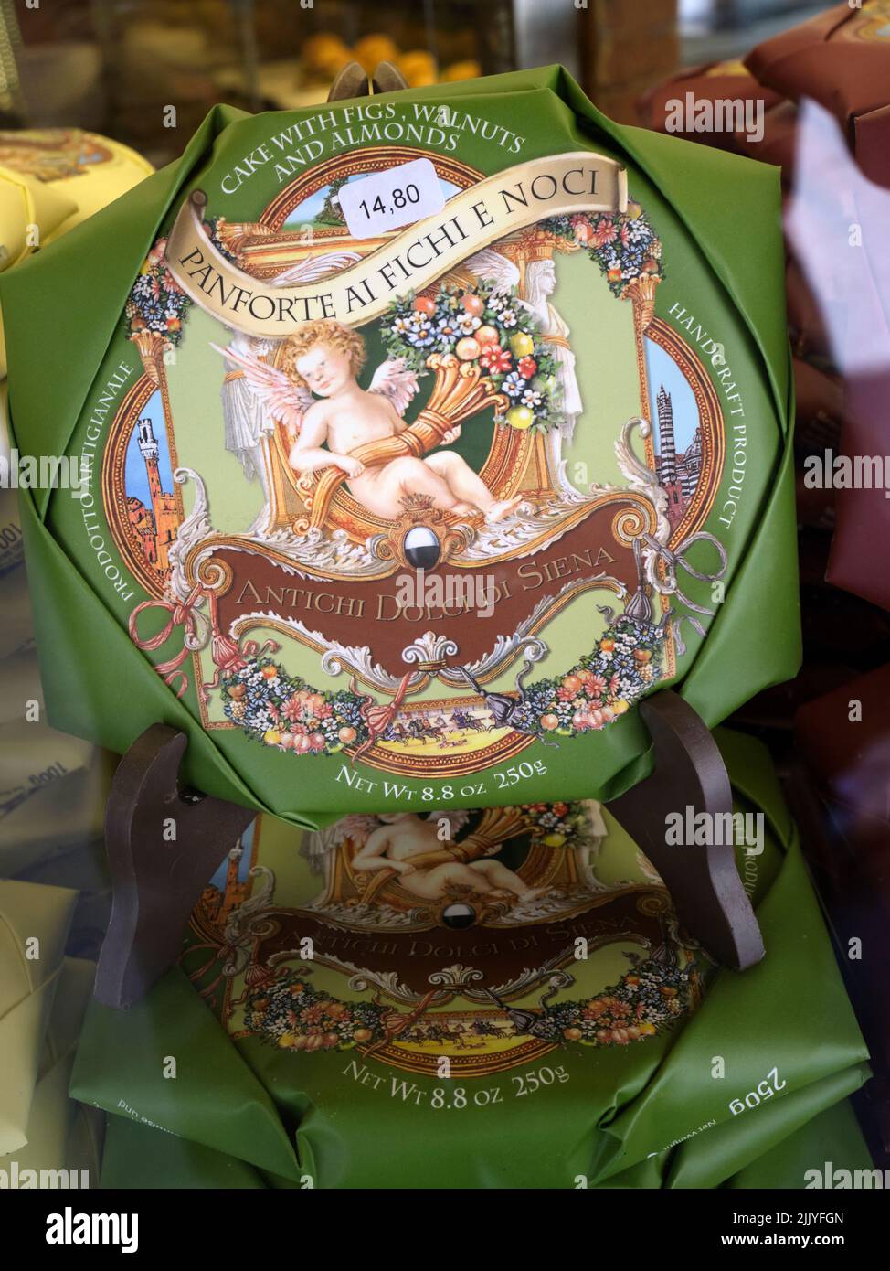 Torta Panforte in vendita nella vetrina di Firenze Foto Stock