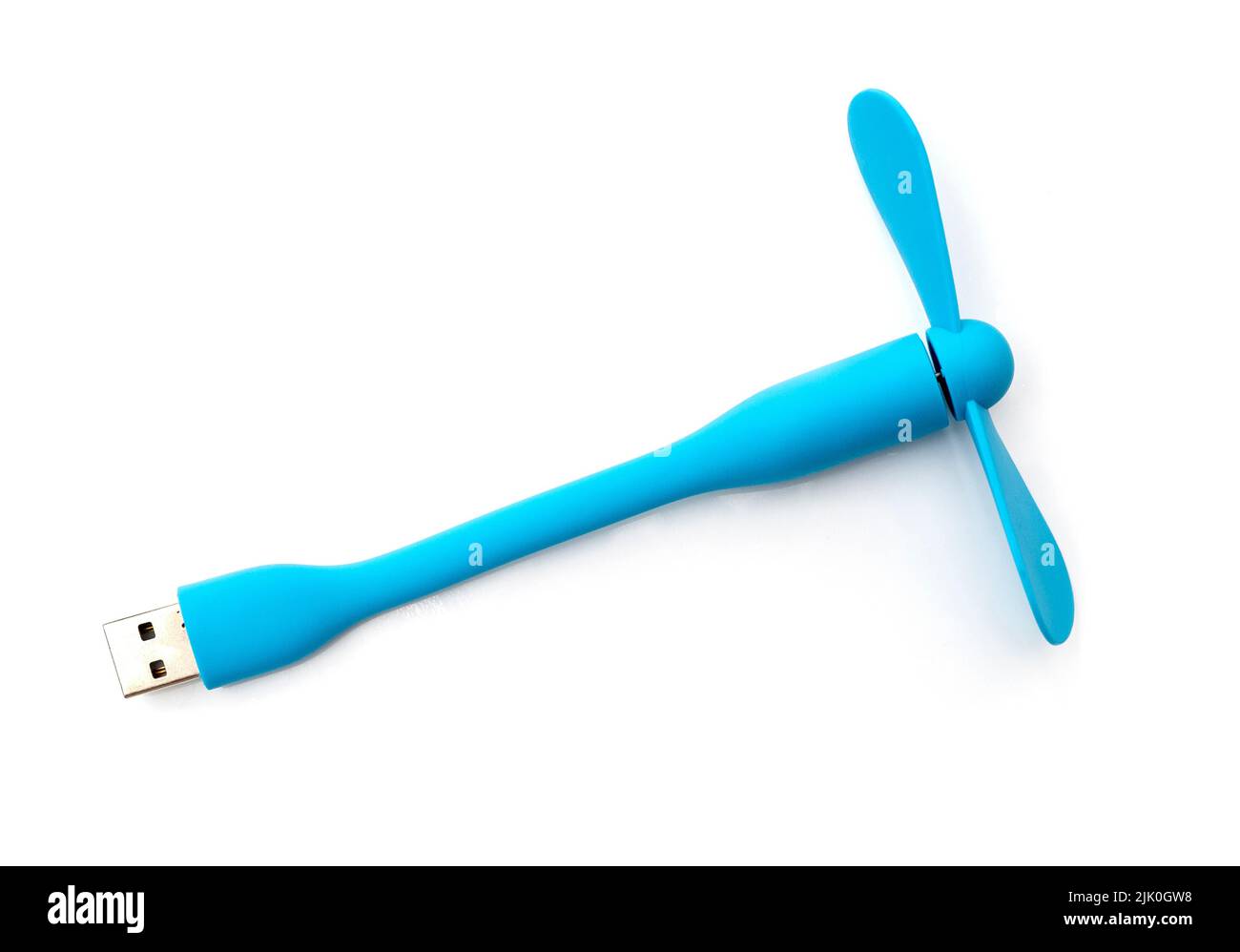 Piccola ventola usb blu isolata su sfondo bianco Foto Stock