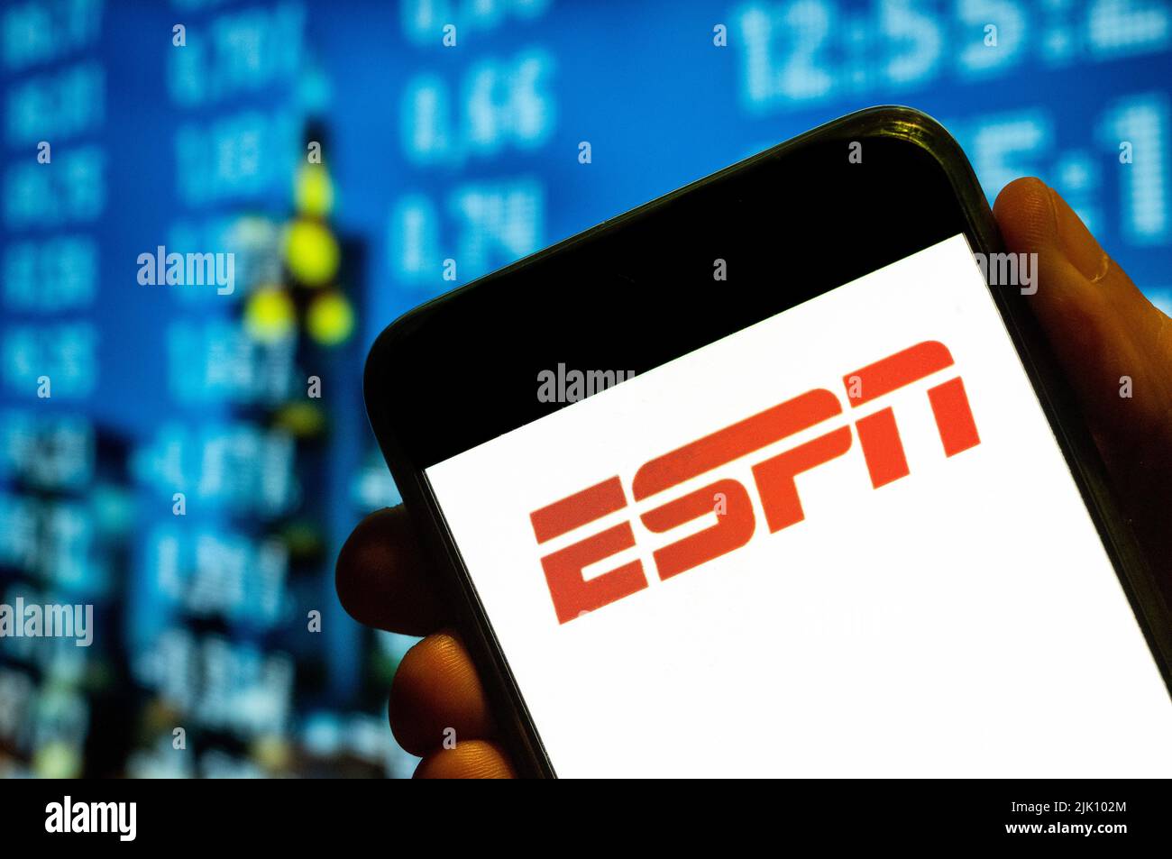 25 luglio 2022, Cina: In questa illustrazione della foto, il logo ESPN della rete americana del canale televisivo di sport viene visualizzato sullo schermo di uno smartphone. (Credit Image: © Budrul Chukrut/SOPA Images via ZUMA Press Wire) Foto Stock