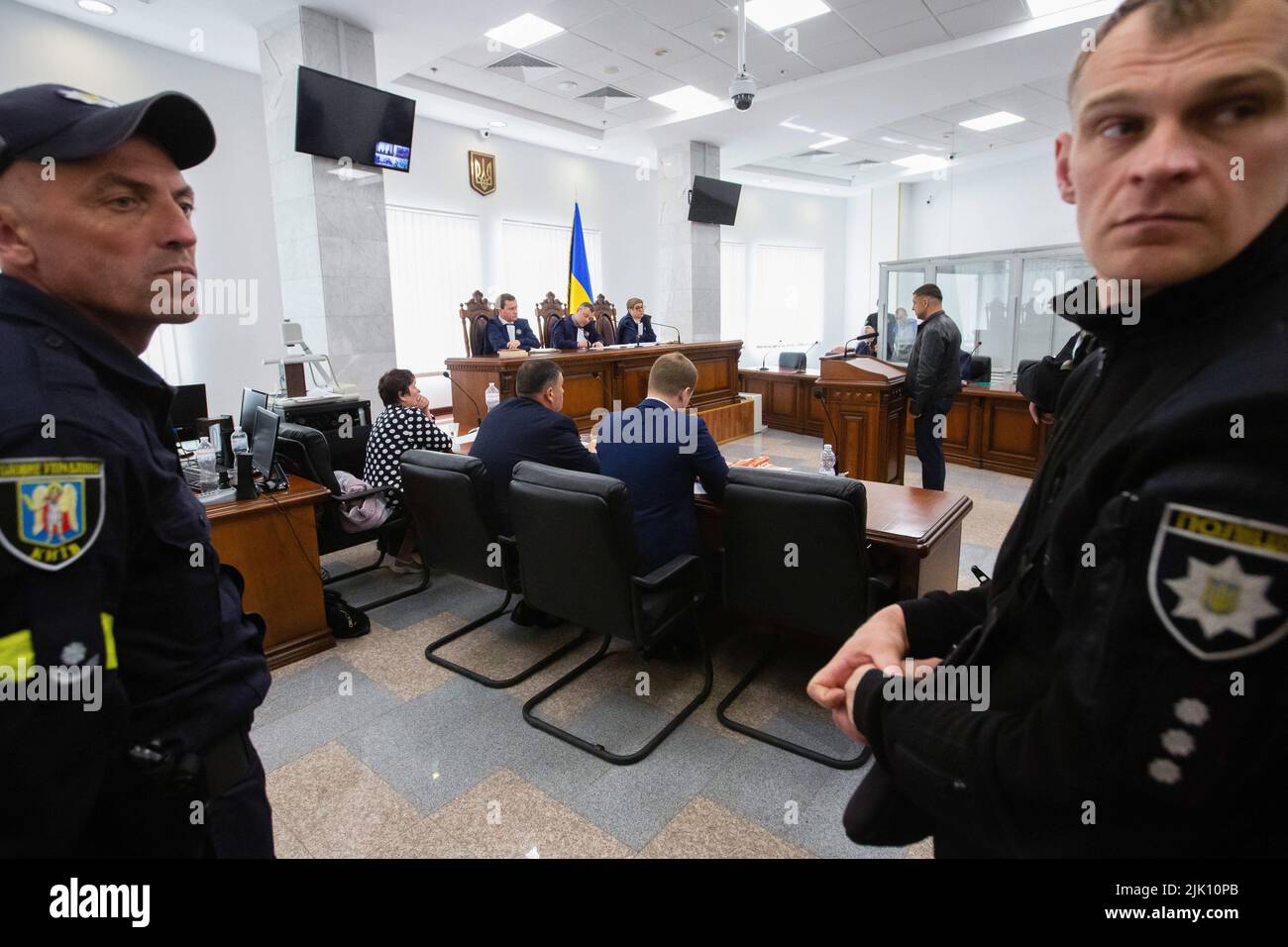 Kiev, Ucraina. 19th maggio 2022. Un'audizione in tribunale nel caso del soldato dell'esercito russo Vadim Shishimarin, 21 anni, sospettato di violazioni delle leggi e delle norme di guerra in mezzo all'invasione russa dell'Ucraina. (Credit Image: © Oleksii Chumachenko/SOPA Images via ZUMA Press Wire) Foto Stock