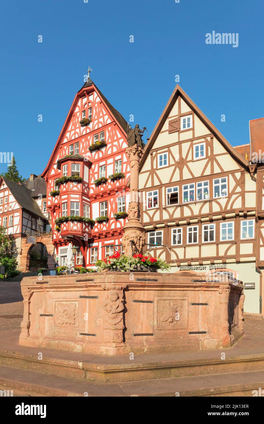 Case a graticcio sulla piazza del mercato, Miltenberg, bassa Franconia, Baviera, Germania, Europa Foto Stock