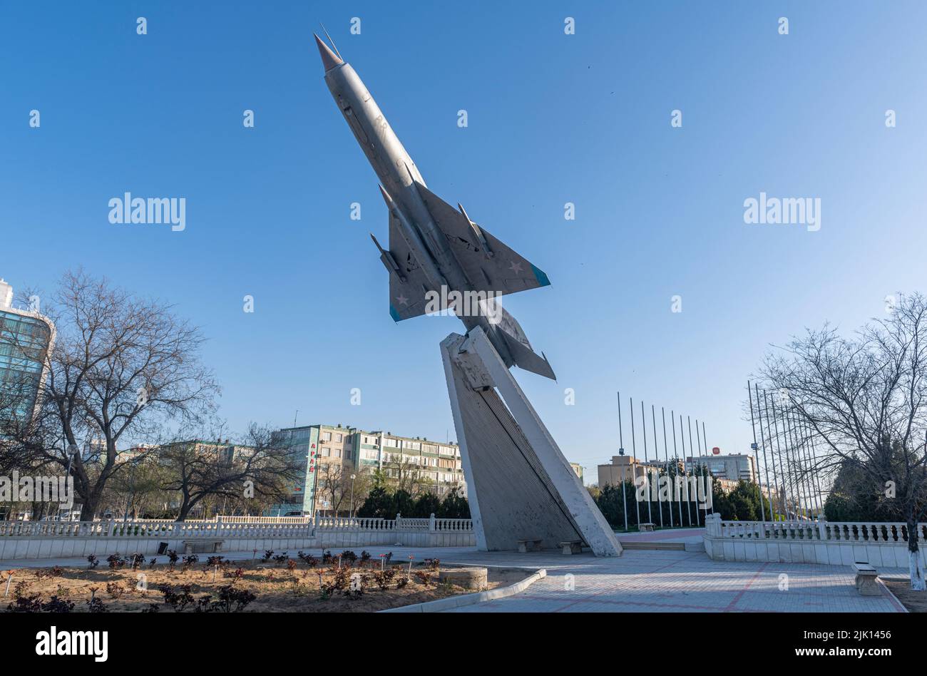 Monumento MIG, Aktau, Mar Caspio, Kazakistan, Asia centrale Foto Stock