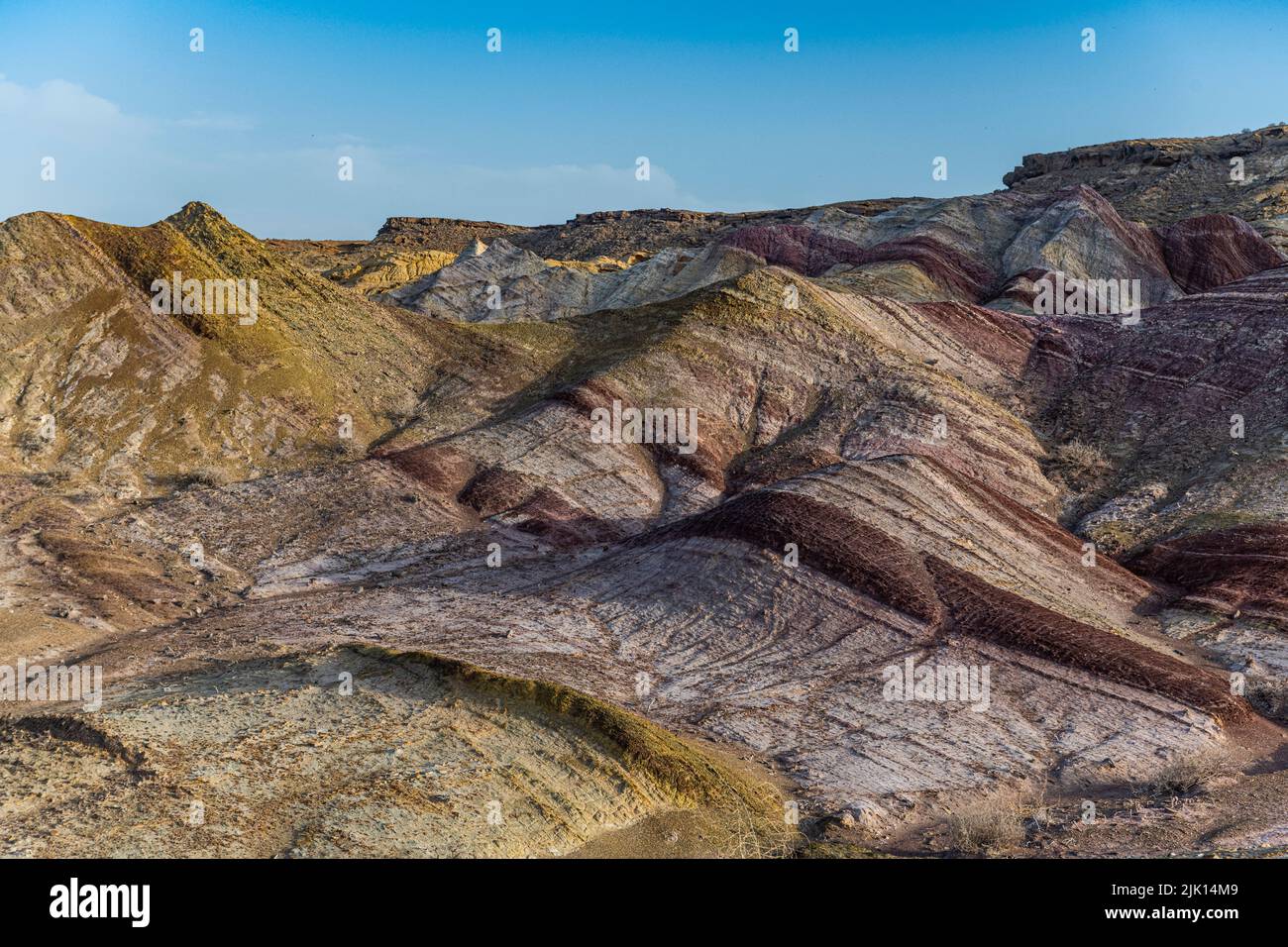 Paesaggio multicolore, Kyzylkup, Mangystau, Kazakistan, Asia centrale, Asia Foto Stock