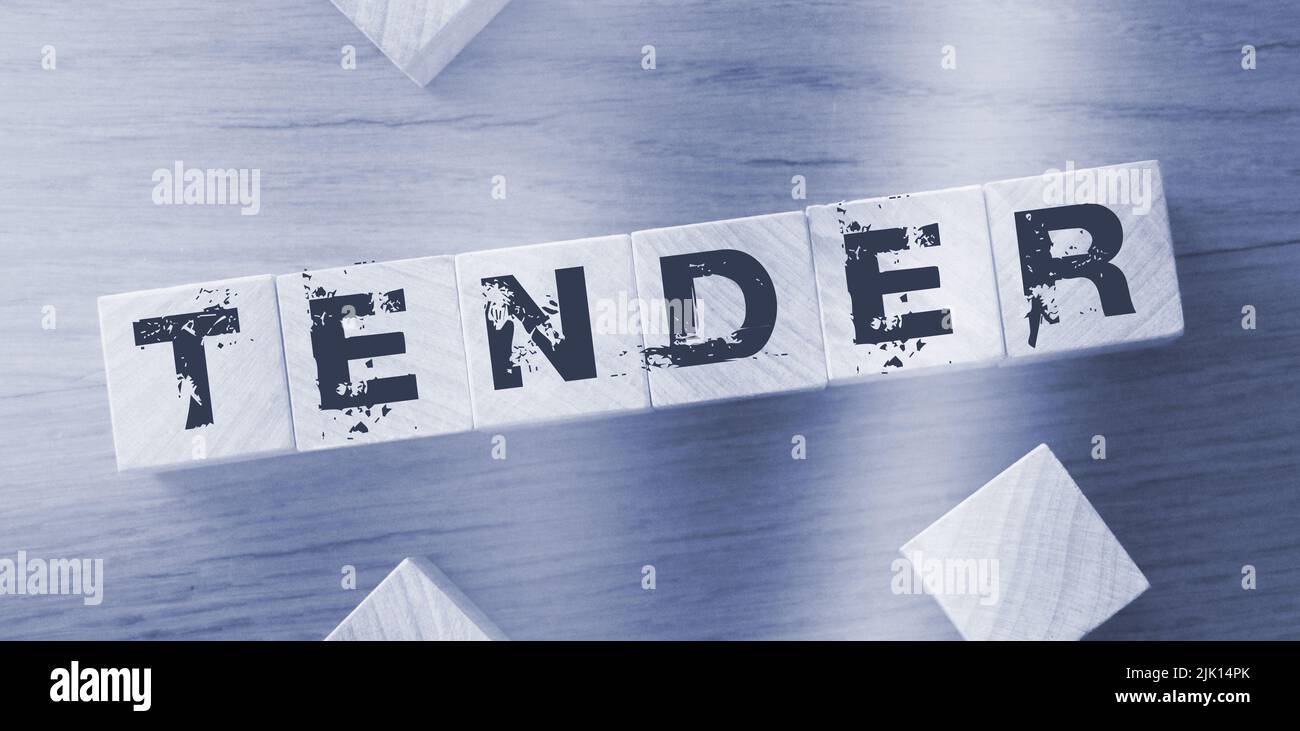 Parola d'offerta scritta in cubetti di legno. Concetto aziendale. Foto Stock