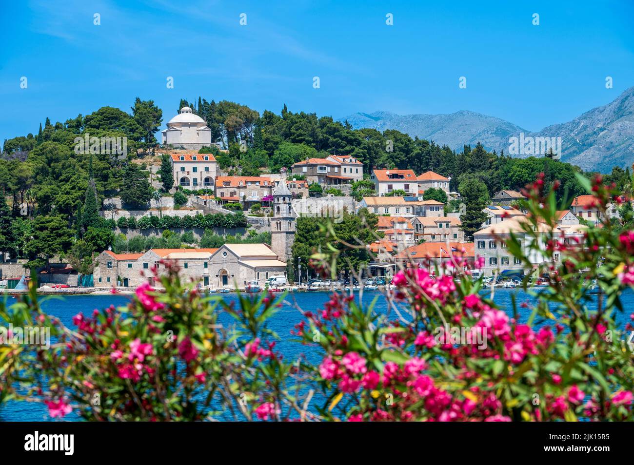 Vista di Cavtat, Dubrovnik-Neretva contea, Croazia, Europa Foto Stock
