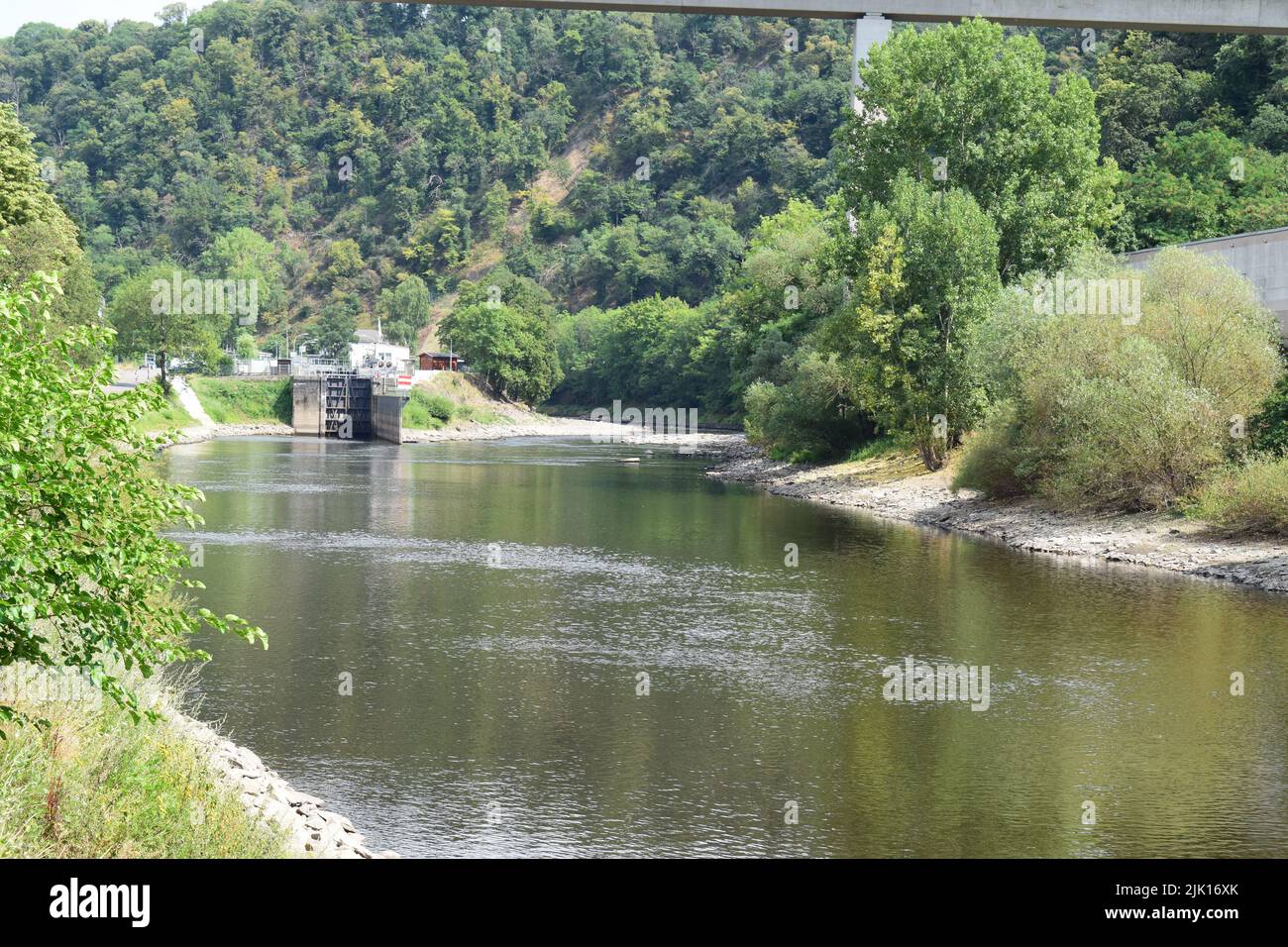Lahn con la serratura del fiume Foto Stock