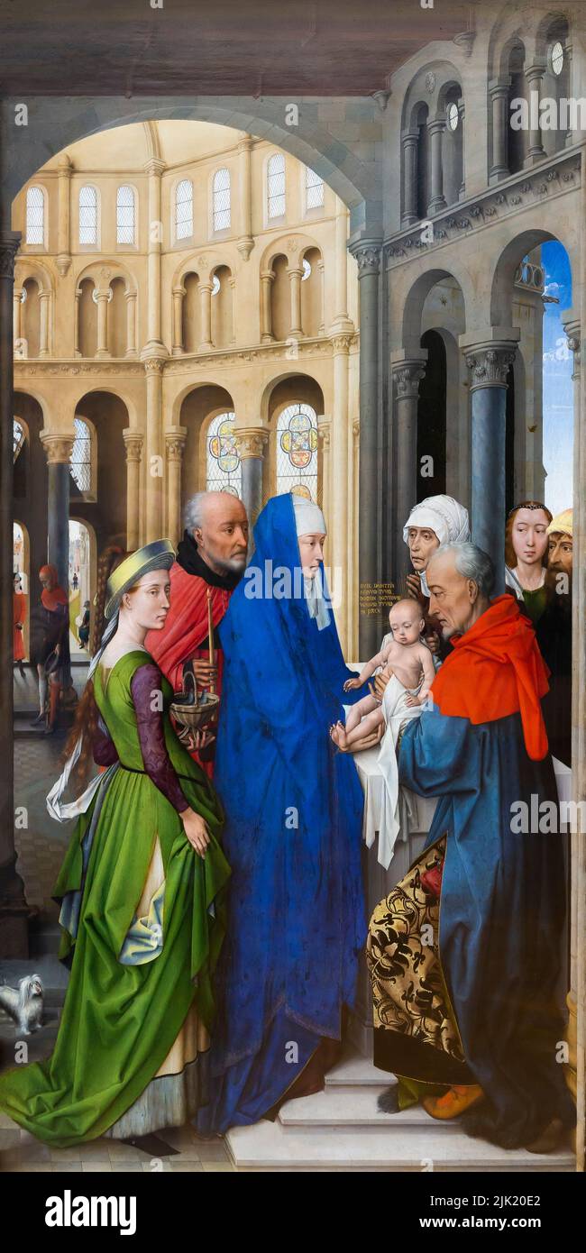 Pala di Santa Columba, la Presentazione al Tempio, Trittico, Adorazione dei Re, Rogier van der Weyden, circa 1455, Alte Pinakothek, Monaco Foto Stock