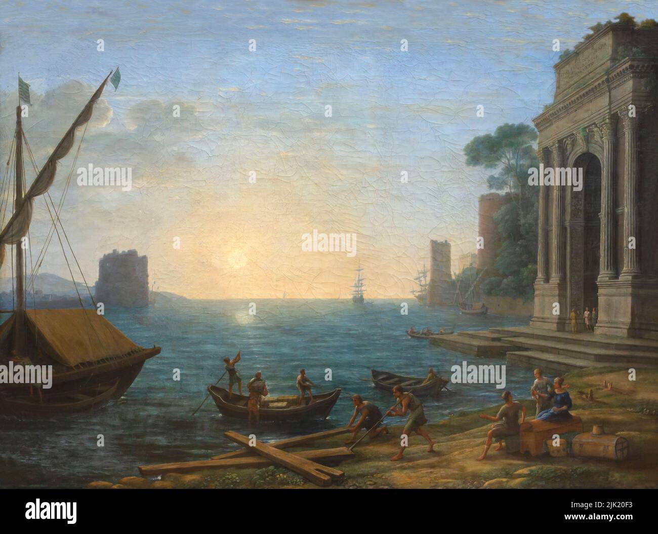A Seaport at Sunrise, Claude Lorrain, 1674, Alte Pinakothek, Monaco di Baviera, Germania, Europa Foto Stock