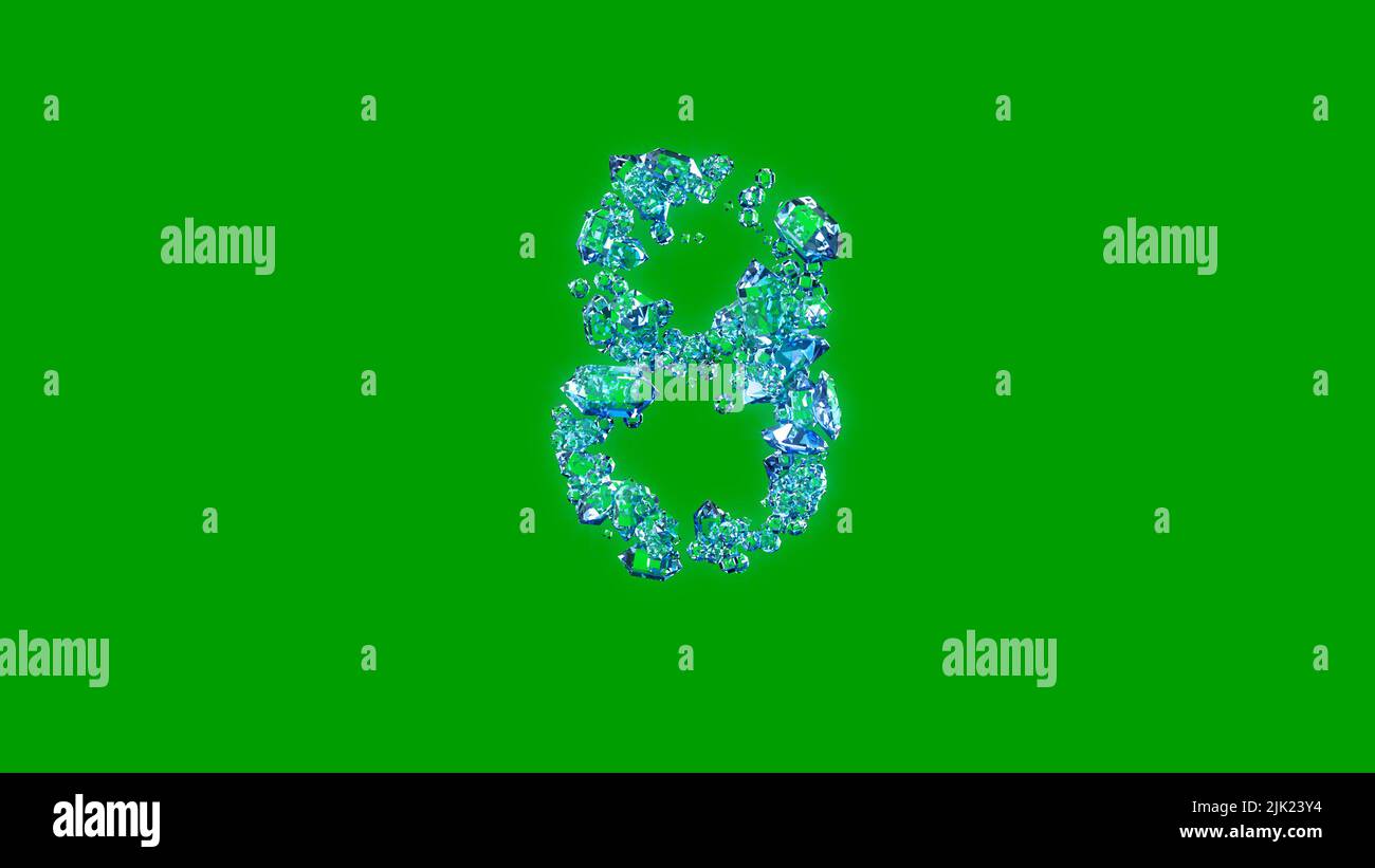 Bella blu trasparente diamanti alfabeto - numero 8, isolato - oggetto 3D illustrazione Foto Stock
