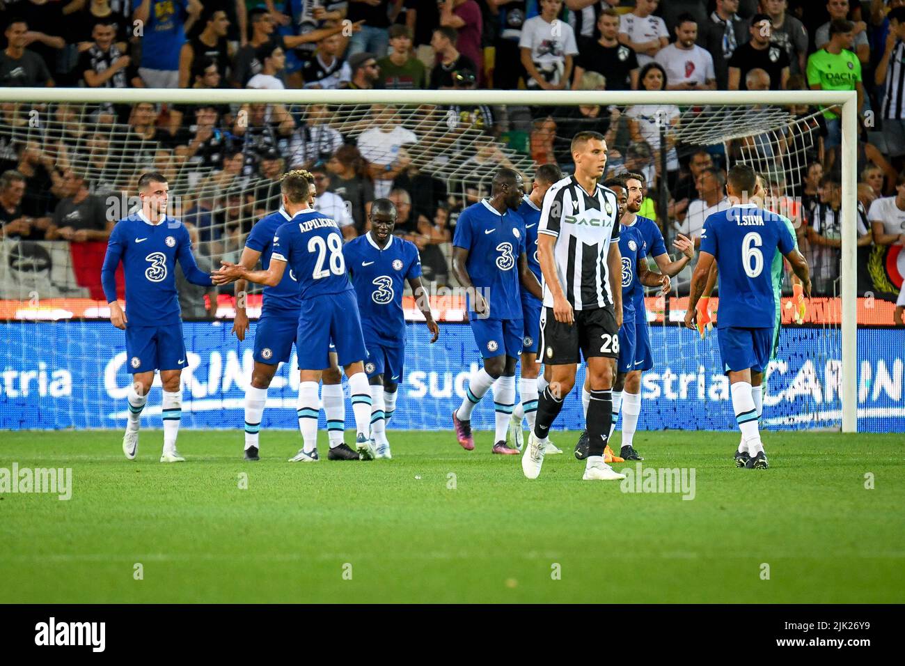 Udine, Italia. 29th luglio 2022. Friuli - Stadio Dacia Arena, Udine, 29 luglio 2022, Il N'Golo Kante di Chelsea festeggia dopo aver segnato un gol durante Udinese Calcio vs Chelsea FC - amichevole partita di calcio credito: Live Media Publishing Group/Alamy Live News Foto Stock