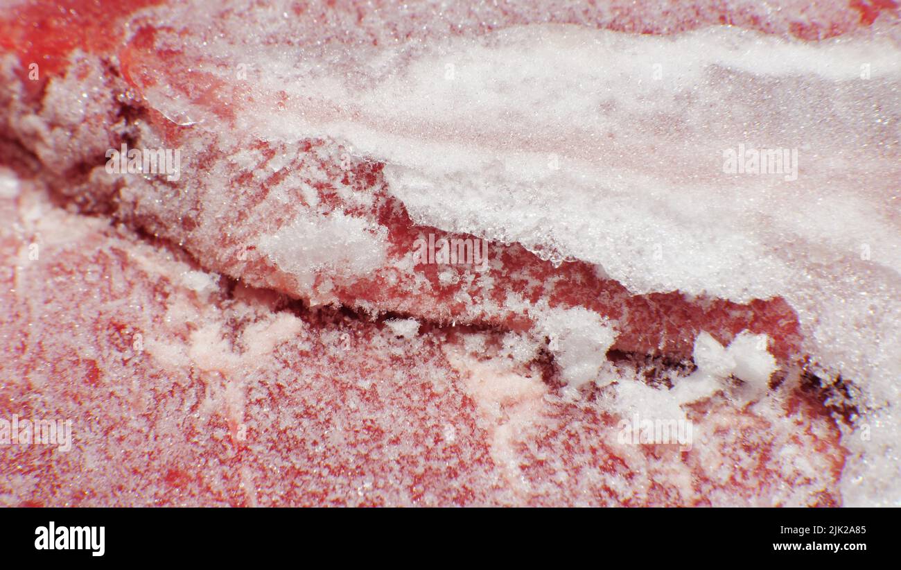 Consistenza della carne cruda fresca congelata, primo piano, macro Foto Stock