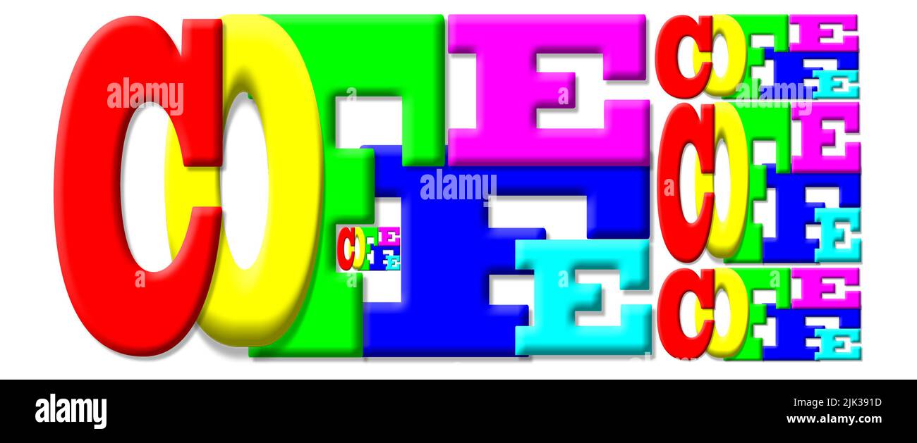 'Caffè' in 3D lettere di colore primario Foto Stock