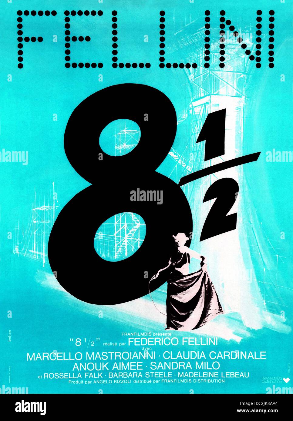 8½ film Poster 1963 , film surrealista comico-drammatico diretto da Federico Fellini.Film title - otto e mezzo (otto e mezzo) Foto Stock