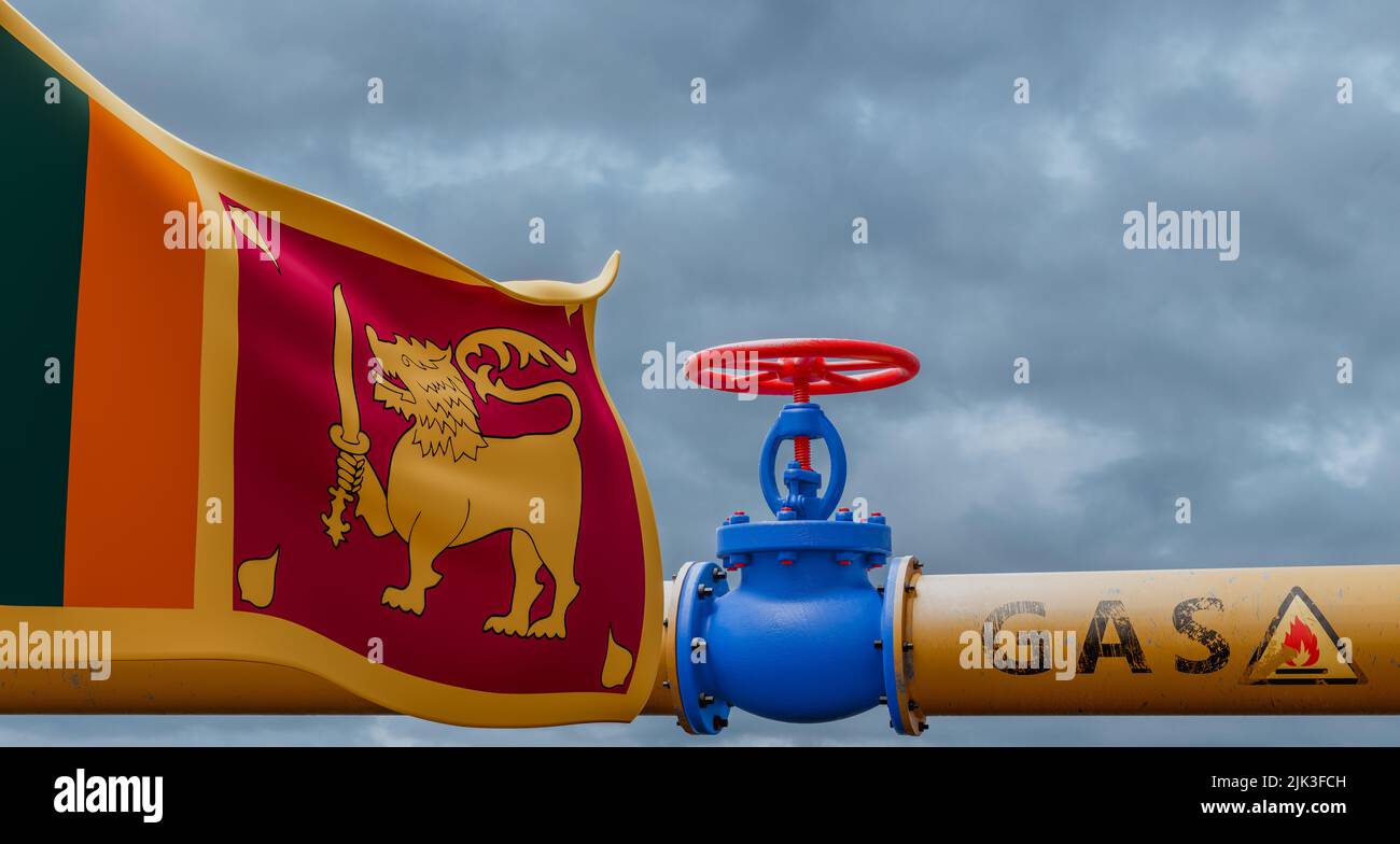 Sri Lanka gas, valvola sul principale gasdotto Sri Lanka, gasdotto con bandiera Sri Lanka, tubi di gas dallo Sri Lanka, 3D lavoro e 3D immagine Foto Stock