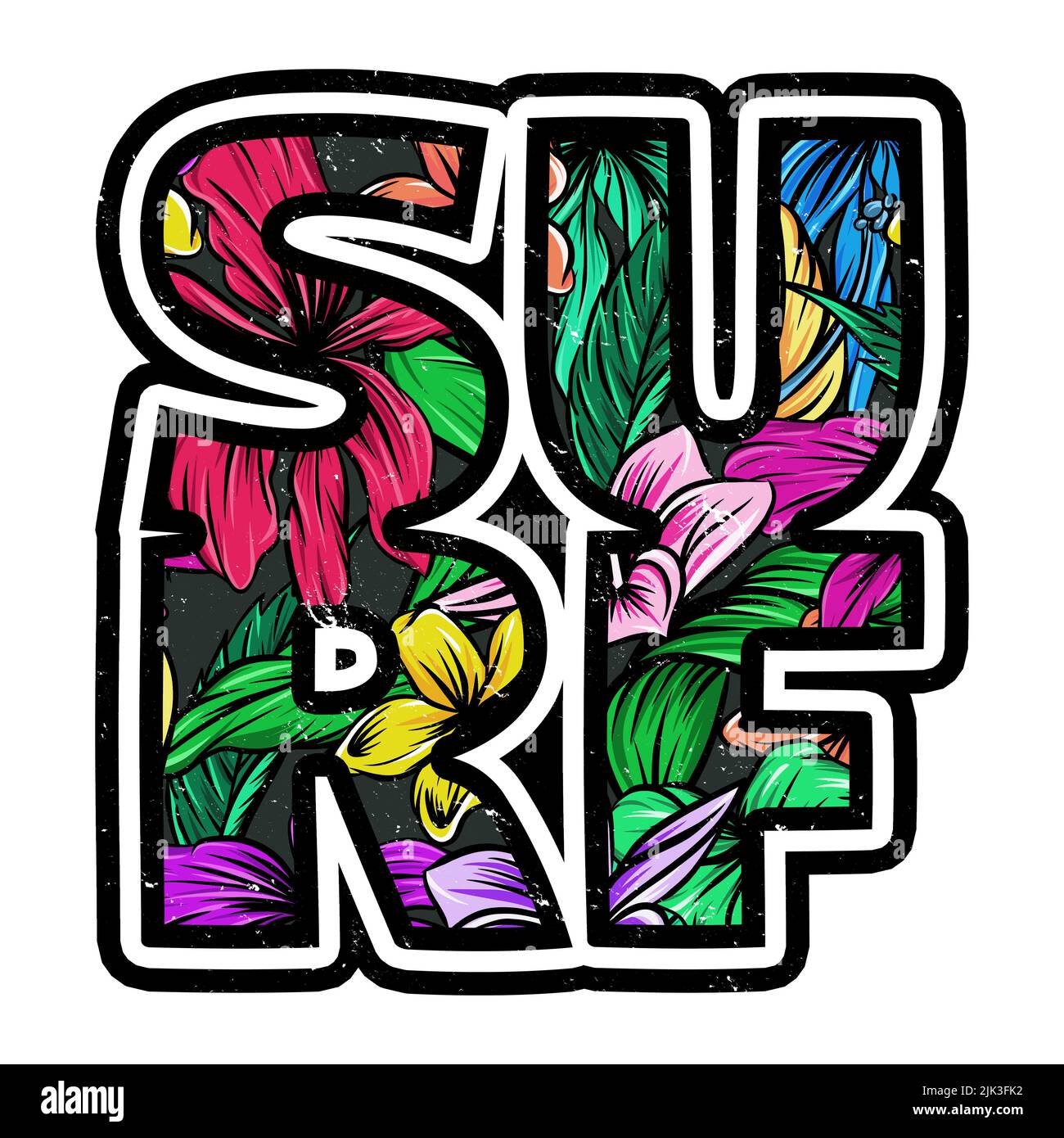 Tropical Surfing Design - Beach Vacation Graphic Foto Stock