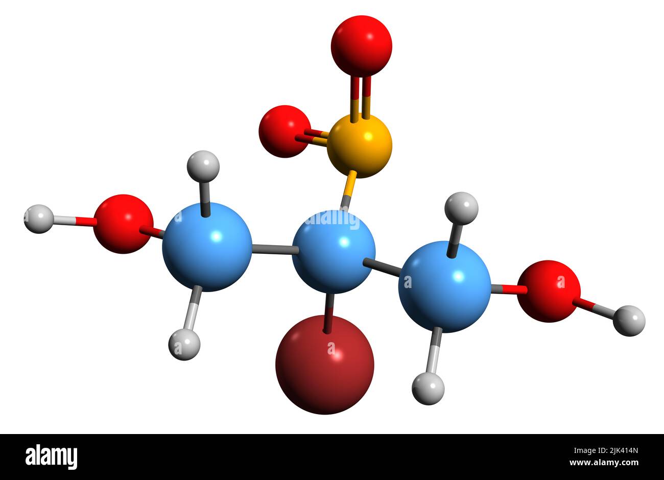 3D immagine di 2-bromo-2-nitro-1,3-propandiolo formula scheletrica - struttura chimica molecolare del Bronopol isolato su sfondo bianco Foto Stock