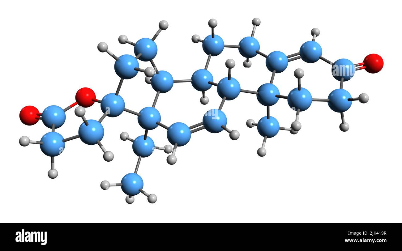 3D immagine di diidrocanrenone formula scheletrica - struttura chimica molecolare di antimoneralocorticoide sintetico, steroideo isolato su backgrou bianco Foto Stock