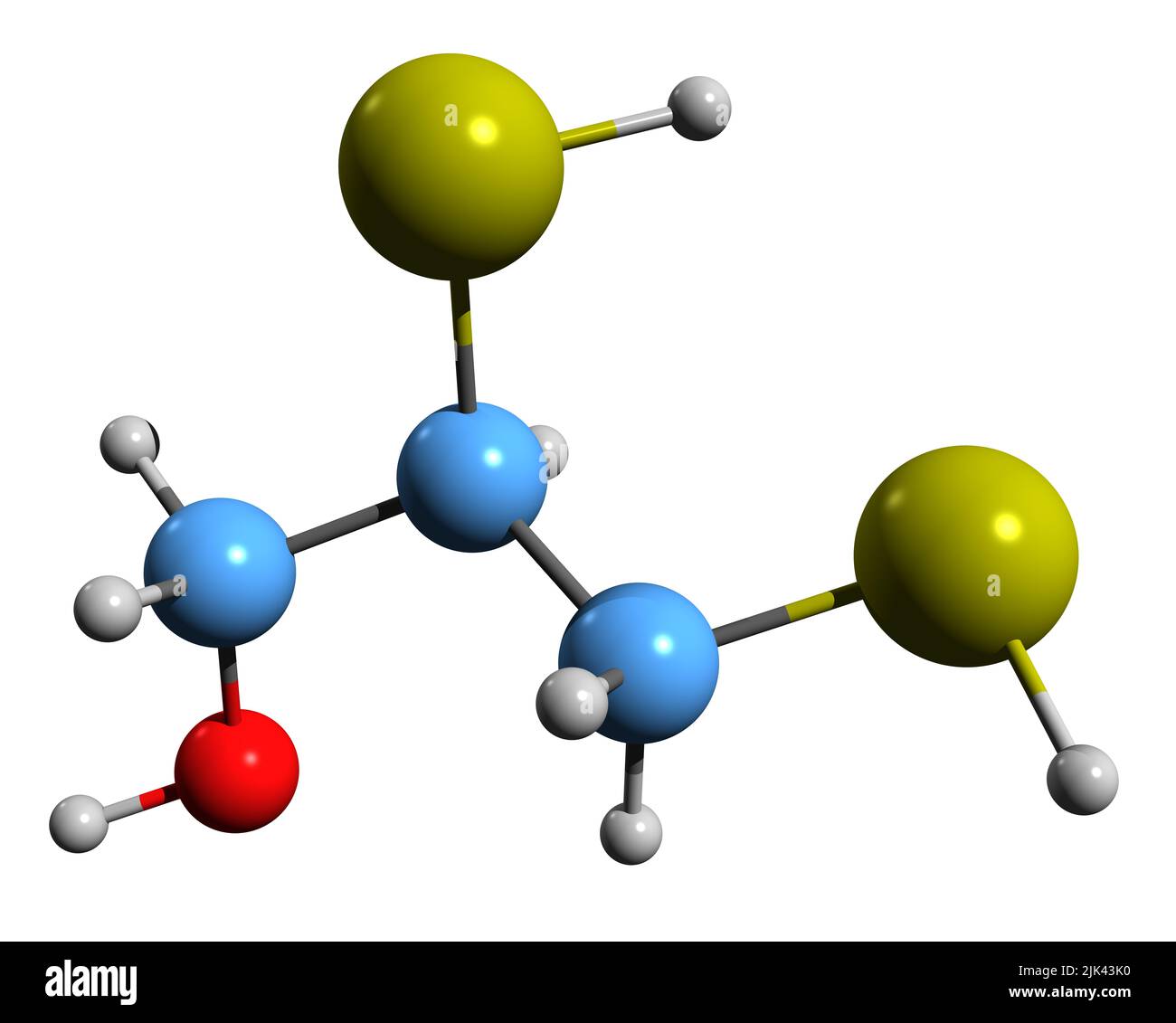 3D immagine della formula scheletrica di Dimercaprol - struttura chimica molecolare dell'anti-legisite britannica isolata su sfondo bianco Foto Stock