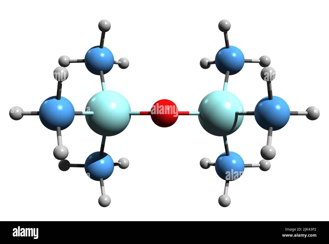 3D immagine di formula scheletrica dimeticone - struttura chimica molecolare di polimero siliconico isolato su sfondo bianco Foto Stock