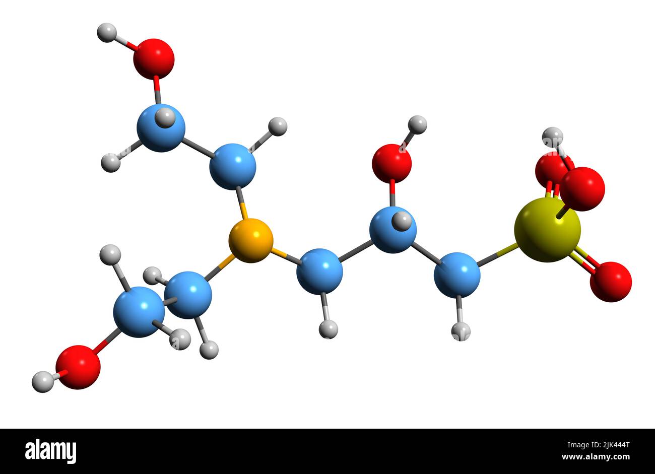 3D immagine della formula scheletrica DIPSO - struttura chimica molecolare dell'agente tampone isolato su sfondo bianco Foto Stock