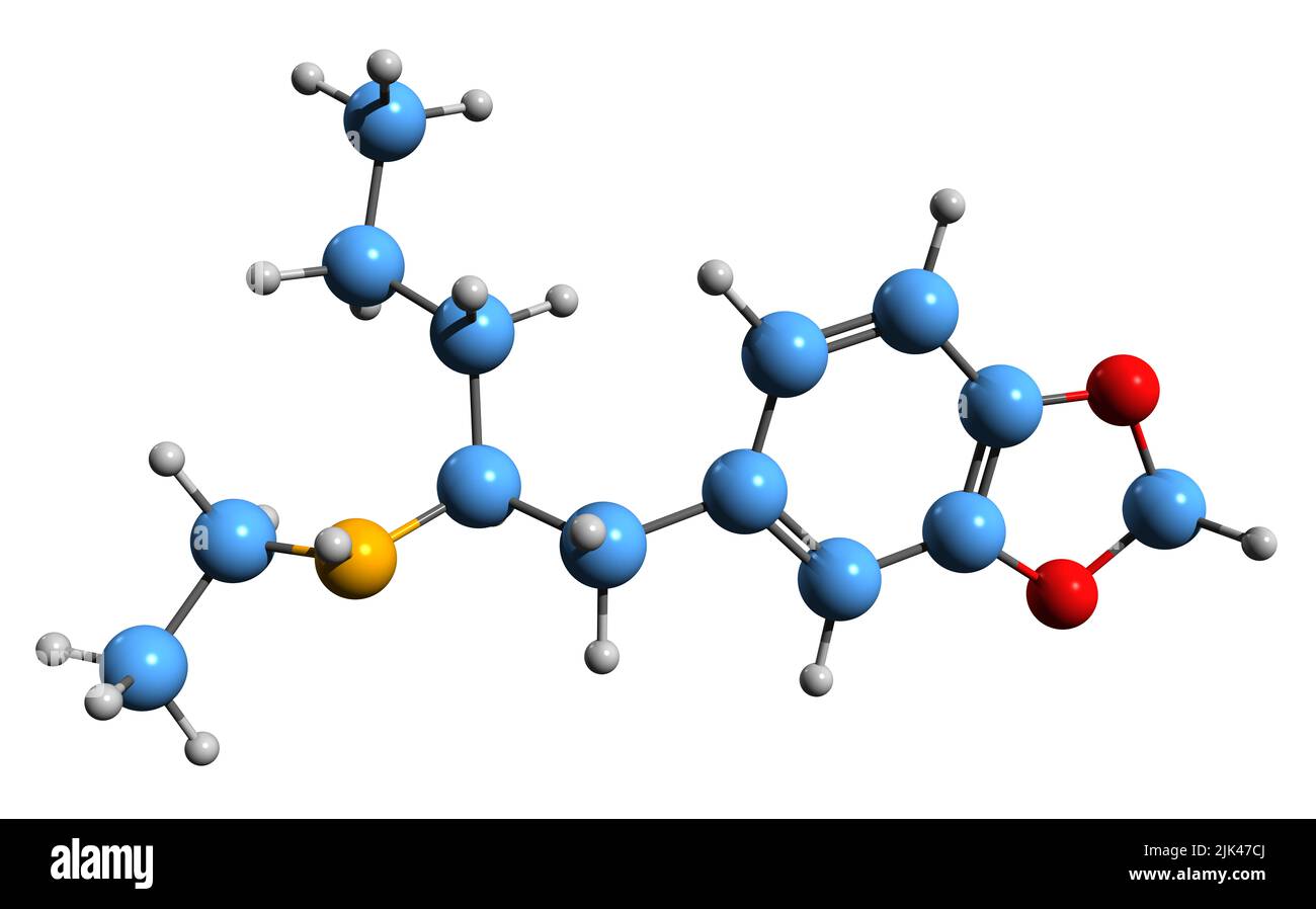 3D immagine di formula scheletrica etil-K - struttura chimica molecolare di EBDP isolata su sfondo bianco Foto Stock