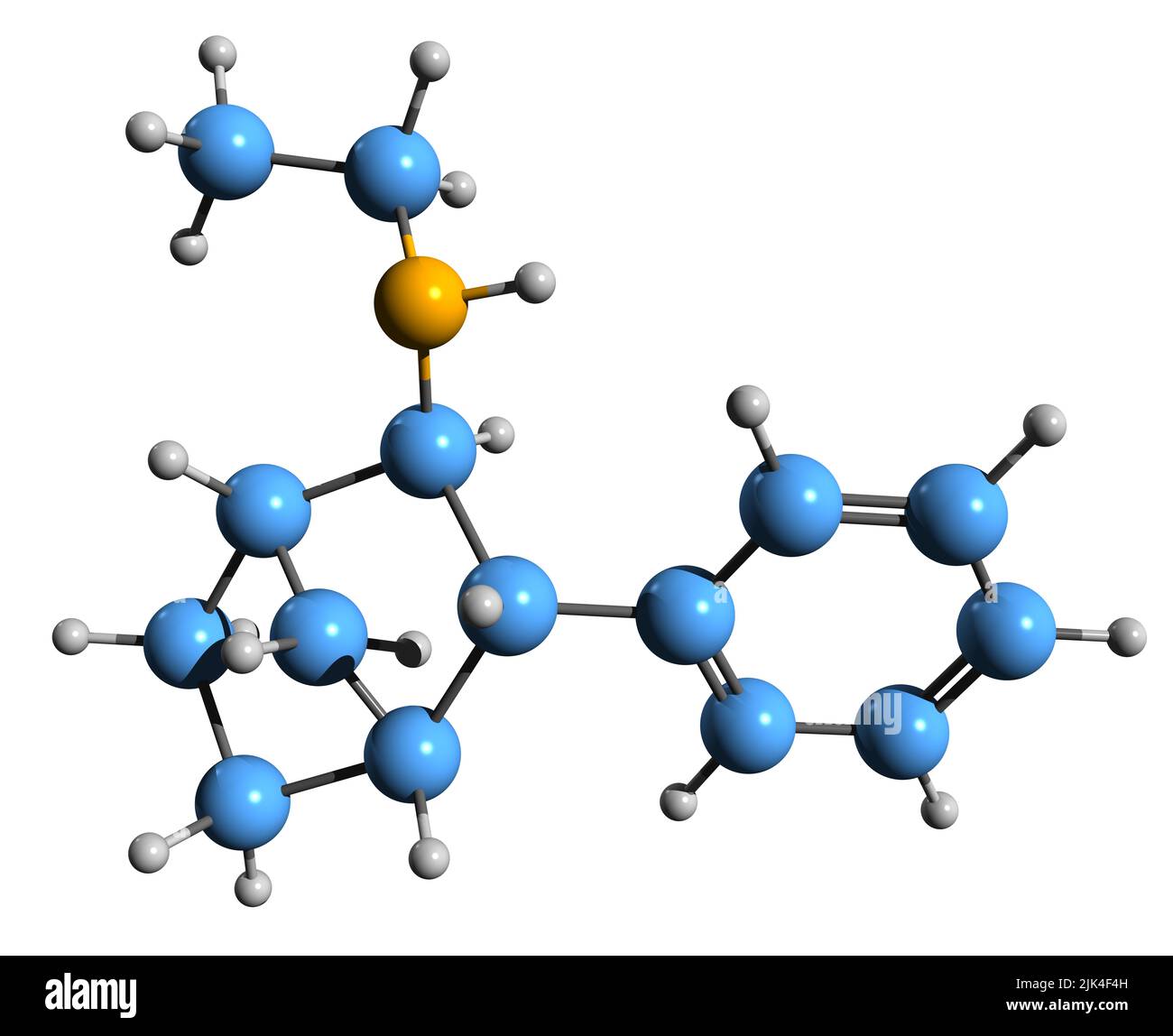 3D immagine della formula scheletrica della fencamfamicina - struttura chimica molecolare dello stimolante isolato su sfondo bianco Foto Stock