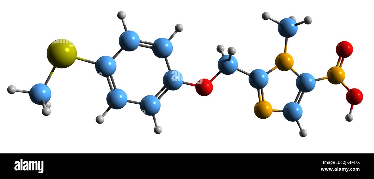 3D immagine della formula scheletrica di Fexinidazole - struttura chimica molecolare del farmaco africano della tripanosomiasi isolato su sfondo bianco Foto Stock