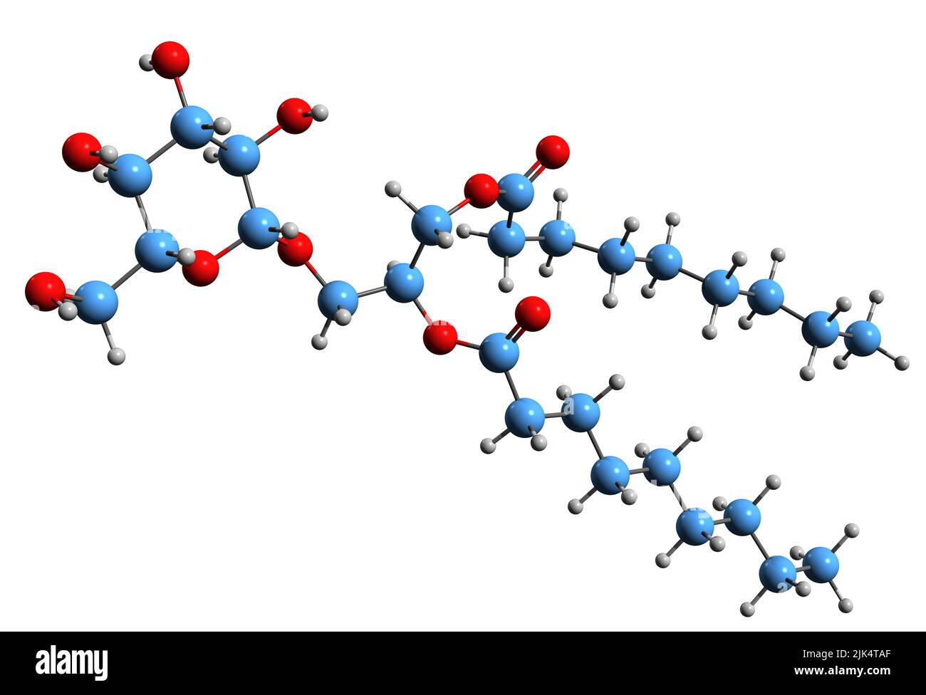 3D immagine della formula scheletrica galattolipide - struttura chimica molecolare del glicolipide isolato su sfondo bianco Foto Stock