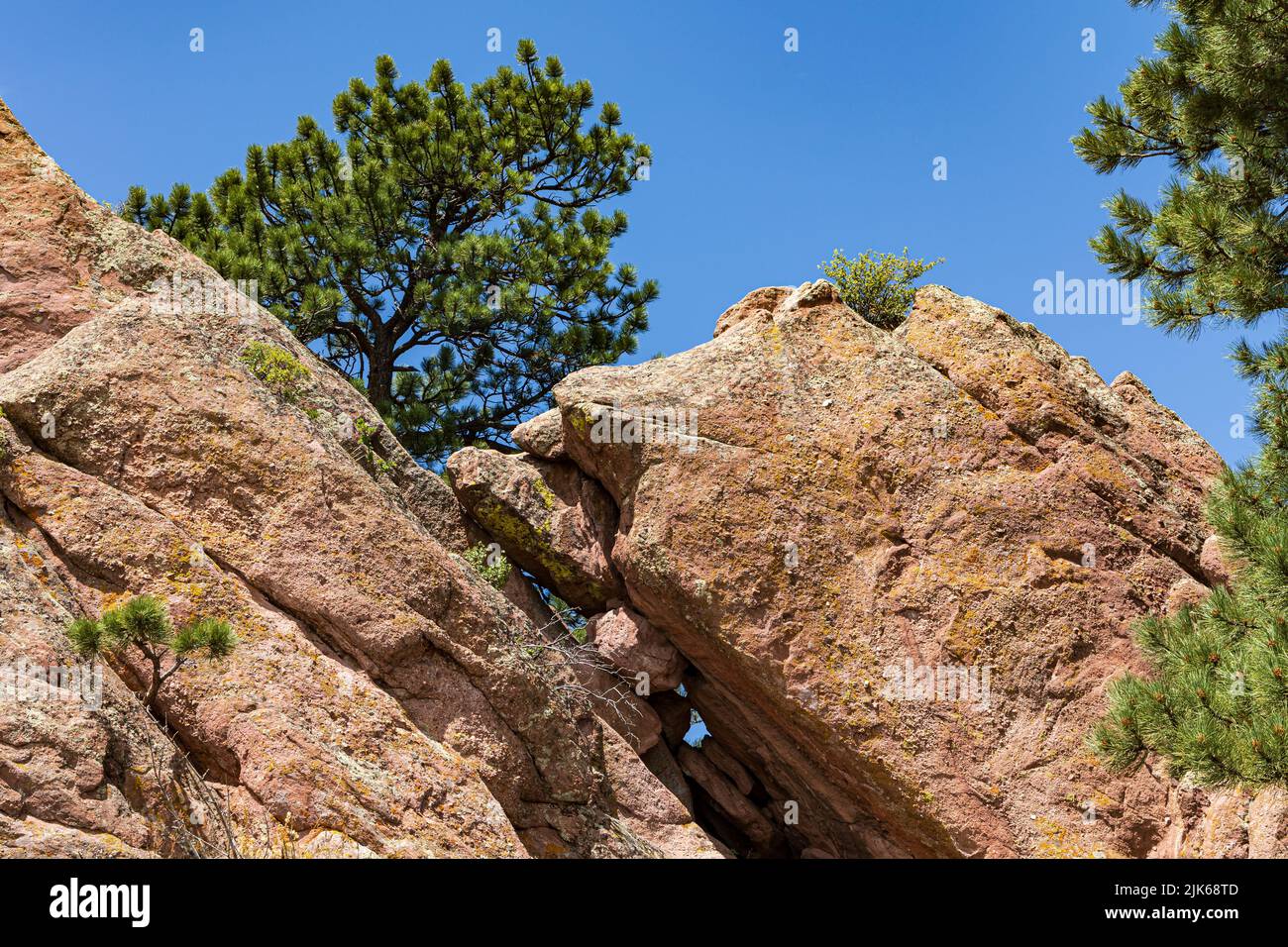 Boulder Red Rocks paesaggio a sud di Centennial Trailhead, Boulder, Colorado, Stati Uniti Foto Stock