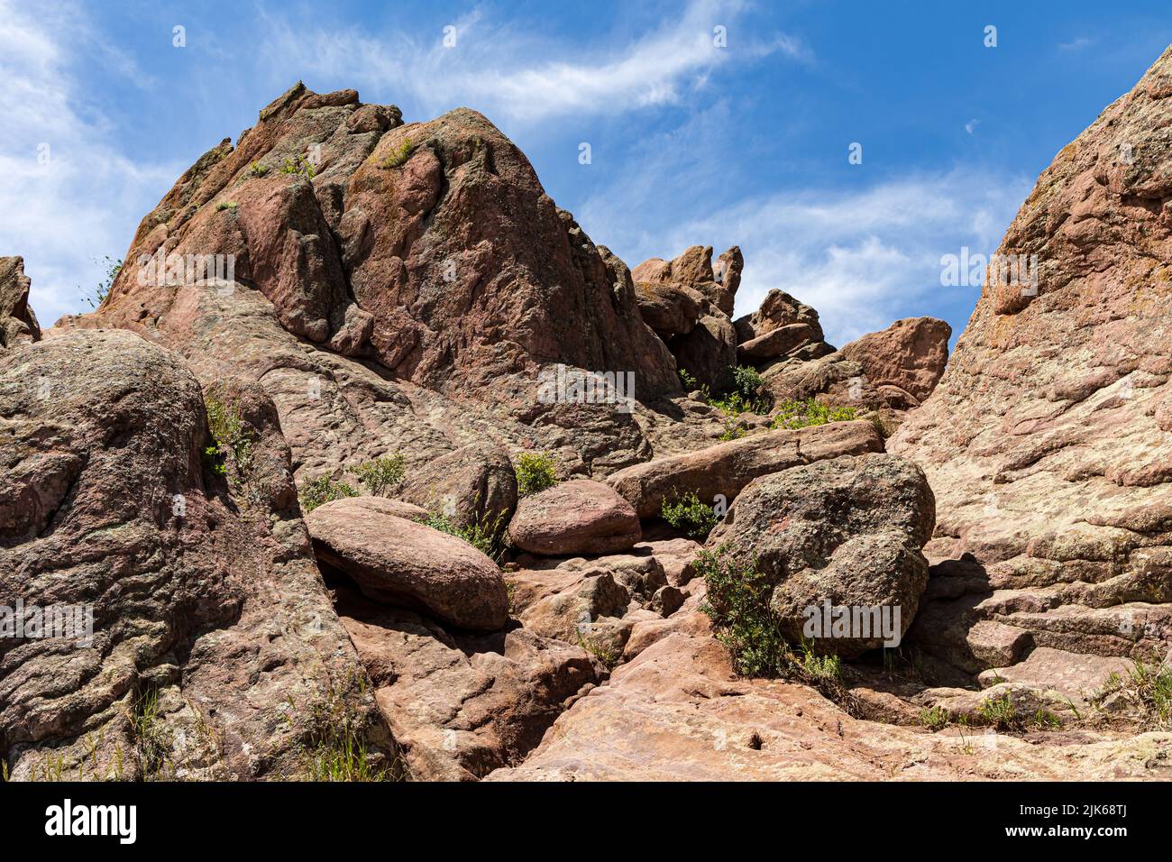 Boulder Red Rocks paesaggio a sud di Centennial Trailhead, Boulder, Colorado, Stati Uniti Foto Stock