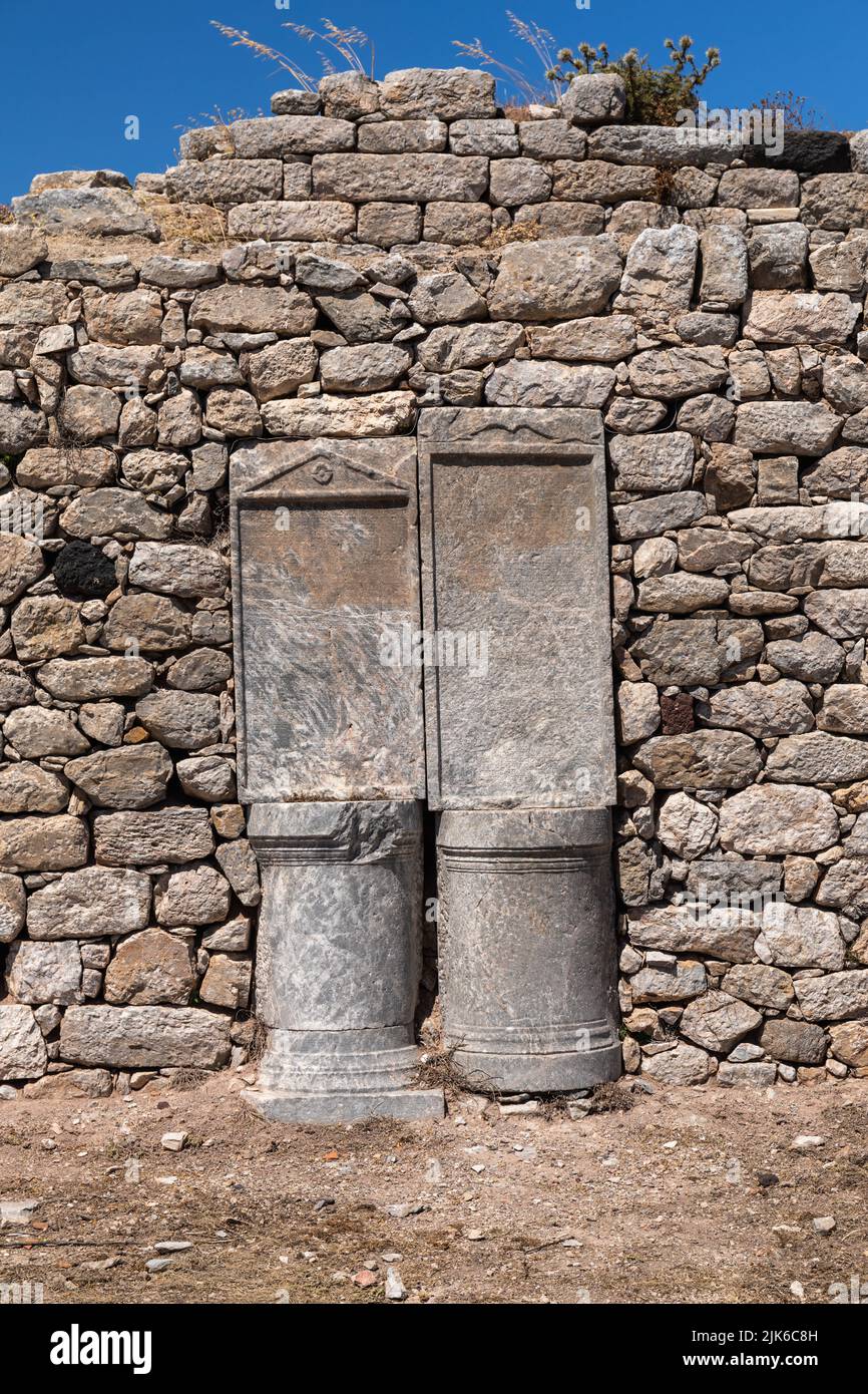 Sito archeologico dell'antica Thera a Santorini, isole Cicladi, Grecia, Europa Foto Stock