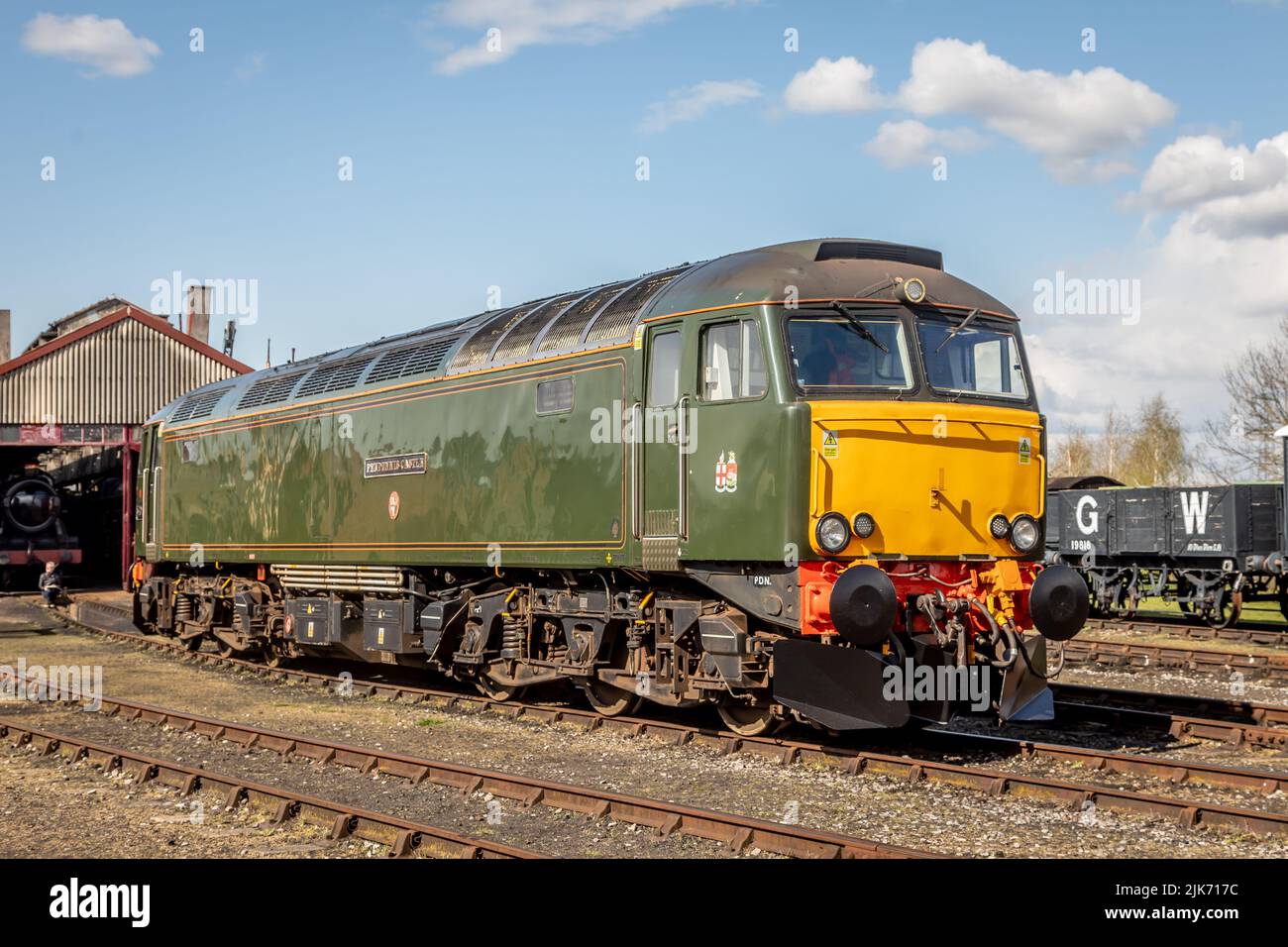BR Classe 57 No. 57604 'Pendennis Castle', Didcot Railway Center, Oxfordshire, Inghilterra, Regno Unito Foto Stock