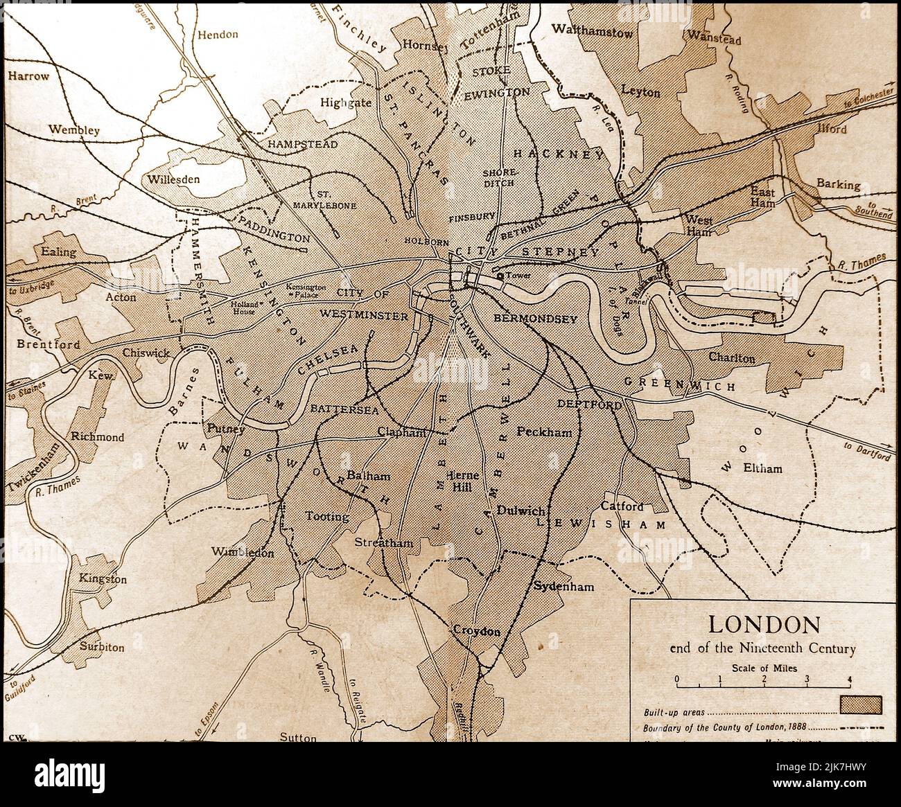 Una vecchia mappa che mostra la città di Londra alla fine del 1800s Foto Stock