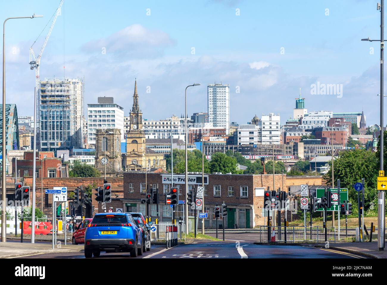 Vista di Newcastle e Gateshead da High Street, Gateshead, Tyne and Wear, Inghilterra, Regno Unito Foto Stock