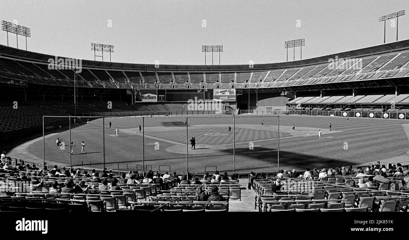 Partita di baseball allo stadio Candlestick Park, San Francisco, California, 1980s Foto Stock