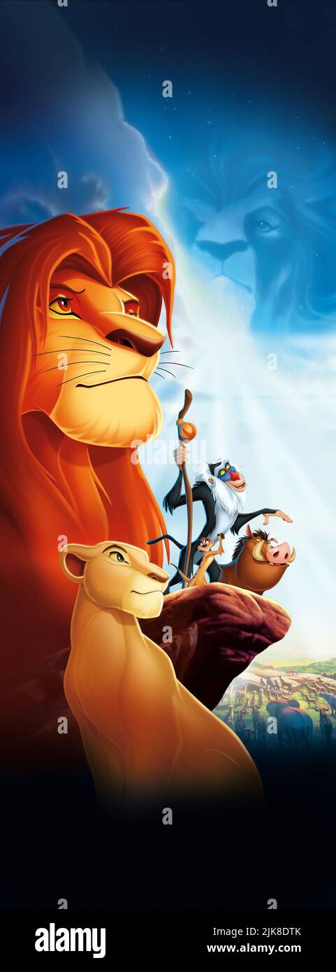 Nala, Simba, Rafiki, Timon & Pumbaa poster Film il Re Leone (USA 1994) regista: Roger Allers & Rob Minkoff 06 maggio 1994 **ATTENZIONE** questa fotografia è solo per uso editoriale ed è copyright delle IMMAGINI DELLA WALT DISNEY e/o del fotografo assegnato dalla Film o Production Company e può essere riprodotta solo da pubblicazioni in concomitanza con la promozione del suddetto Film. È richiesto un credito obbligatorio per LE FOTO DI WALT DISNEY. Il fotografo deve essere accreditato anche se conosciuto. Nessun uso commerciale può essere concesso senza l'autorizzazione scritta di The Film Company. Foto Stock
