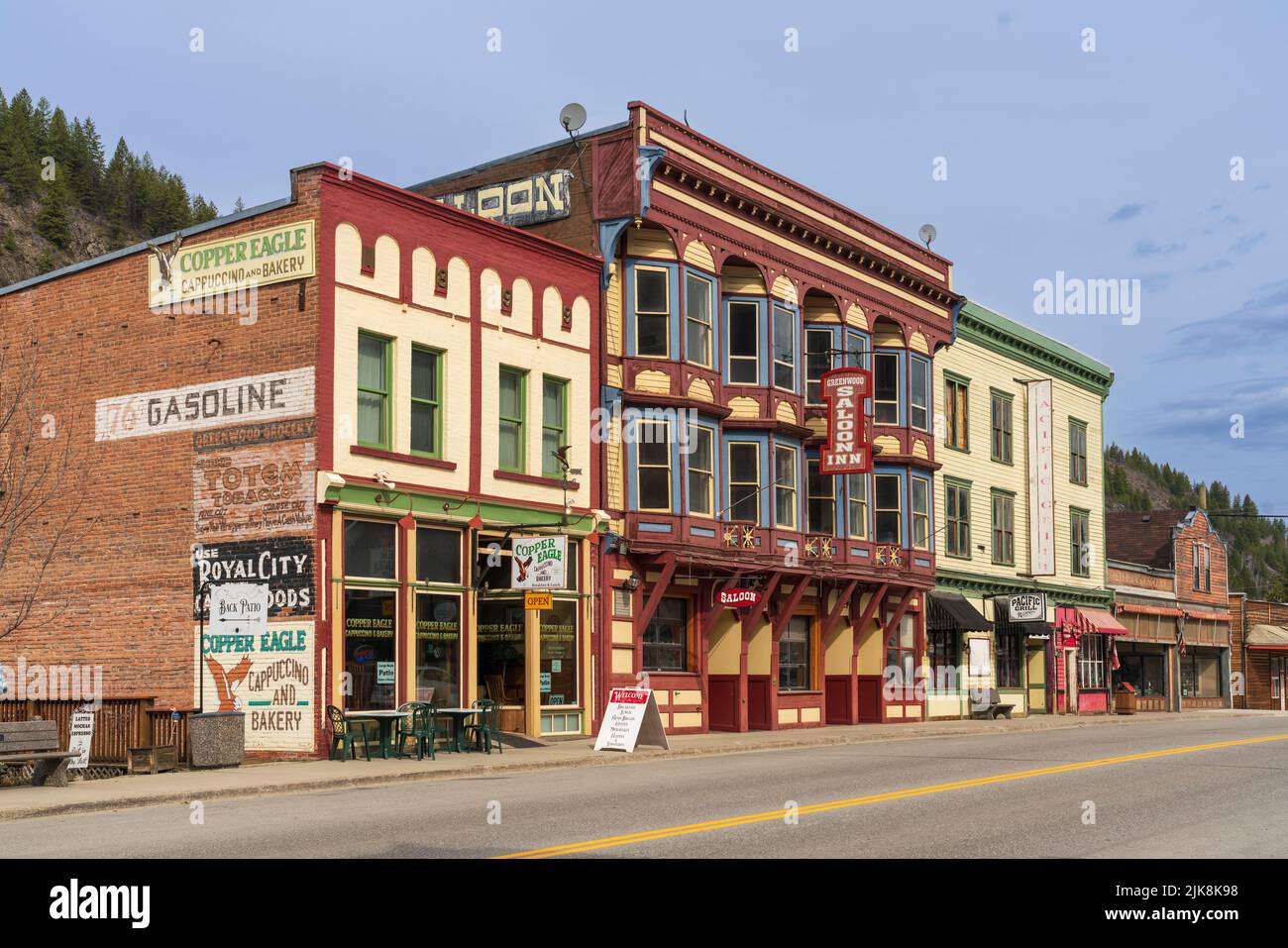 Edificio architettonico nella storica città di Greenwood, British Columbia, Canada. Foto Stock