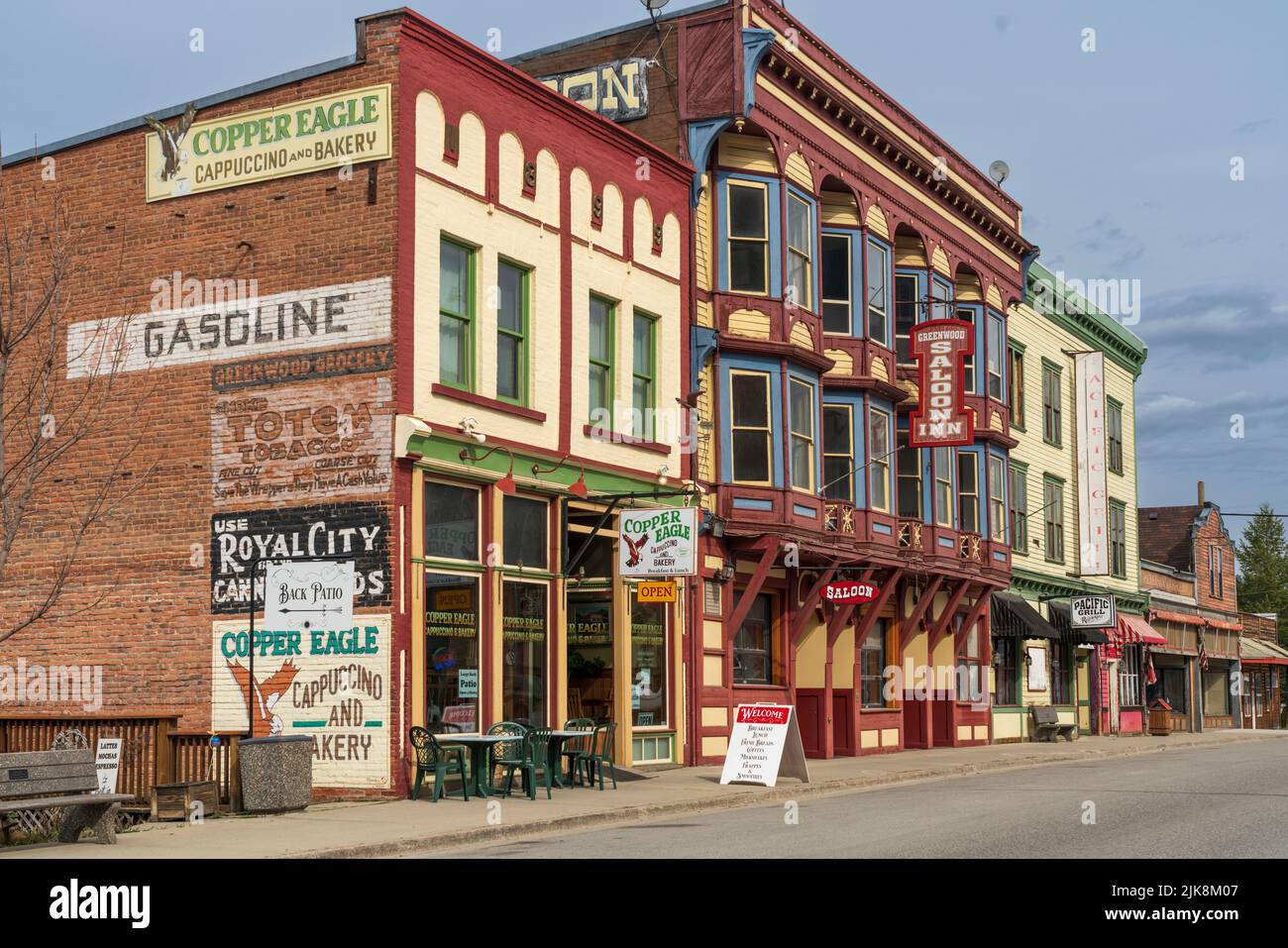 Edificio architettonico nella storica città di Greenwood, British Columbia, Canada. Foto Stock