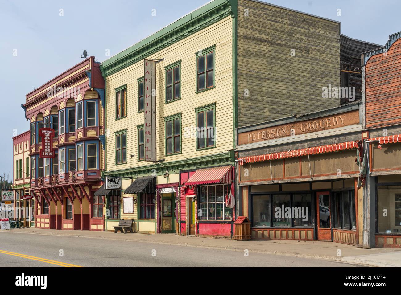 Edificio architettonico nella storica città di Greenwood, British Columbia, Canada. Foto Stock